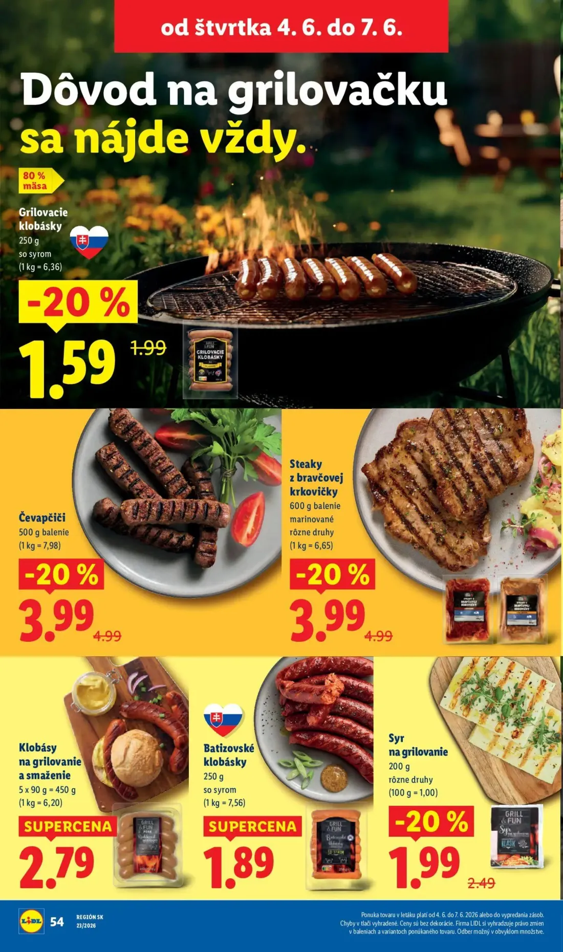Lidl leták, strana 66 z 97 — Čevapčiči, Steaky z bravčovej krkovičky marinované rôzne druhy, Syr na grilovanie rôzne druhy