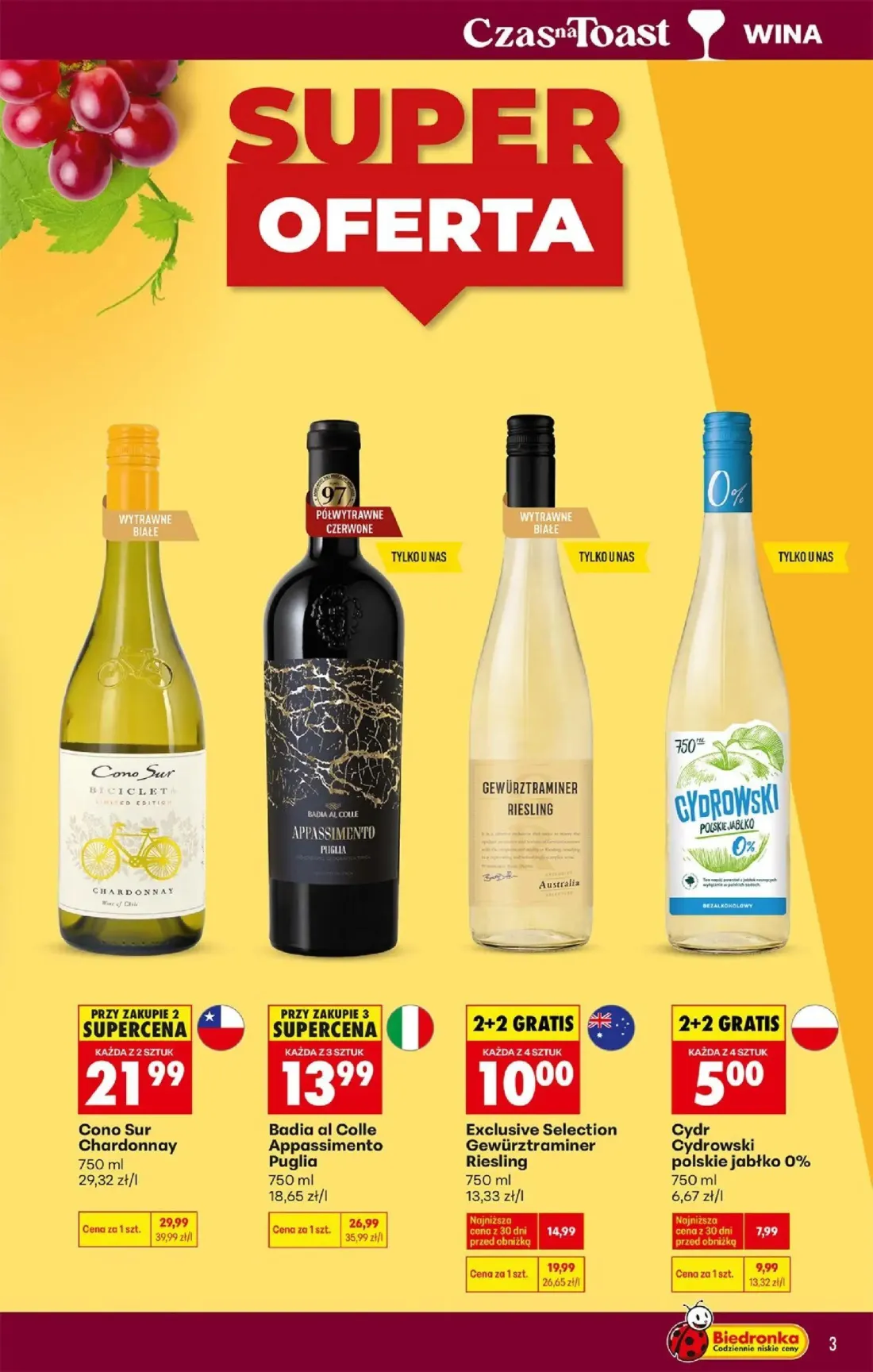 Biedronka gazetka, strona 3 z 36 — Badia al Colle Appassimento Puglia, Cono Sur Chardonnay, Exclusive Selection Gewürztramin…