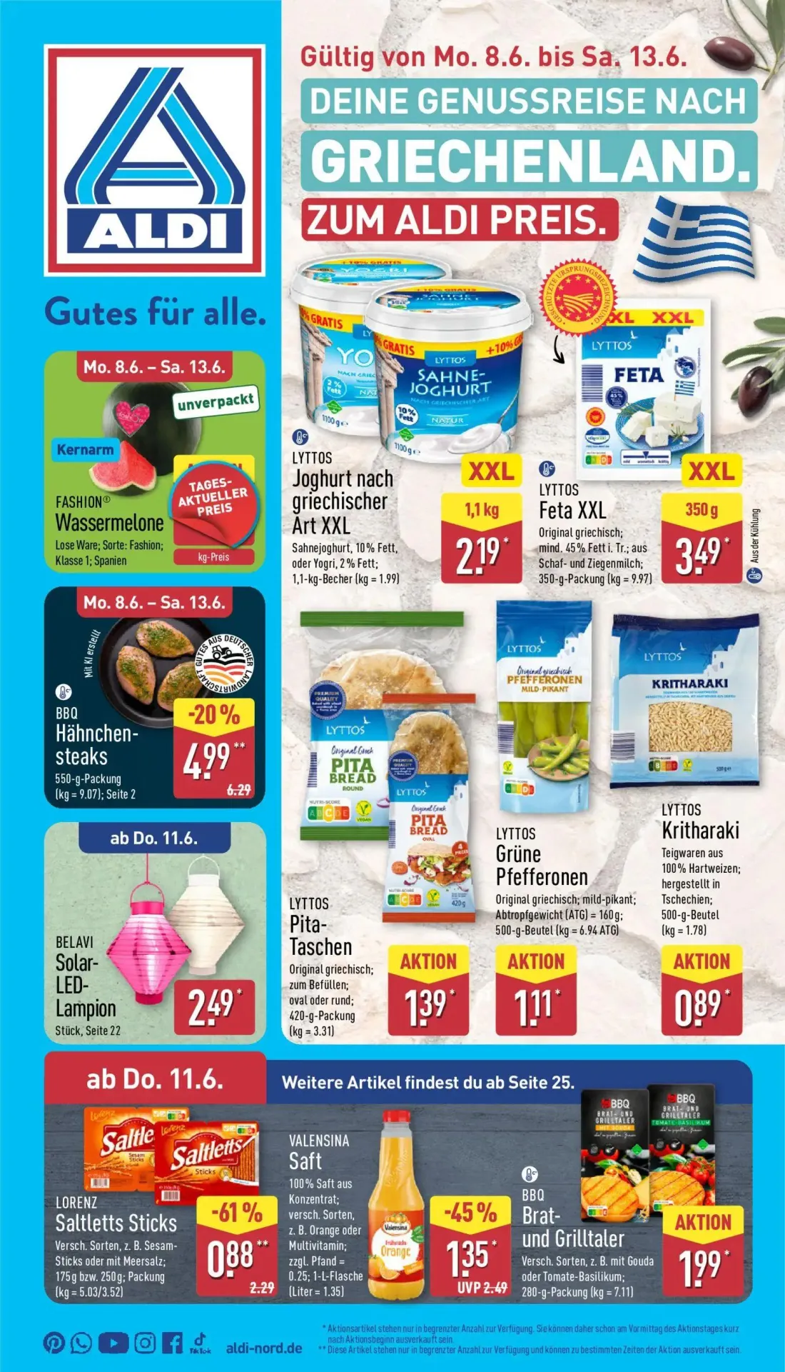 Aldi Nord Prospekt, Seite 5 von 39 — Hähnchensteaks, VALENSINA Saft, Joghurt nach griechischer Art XXL