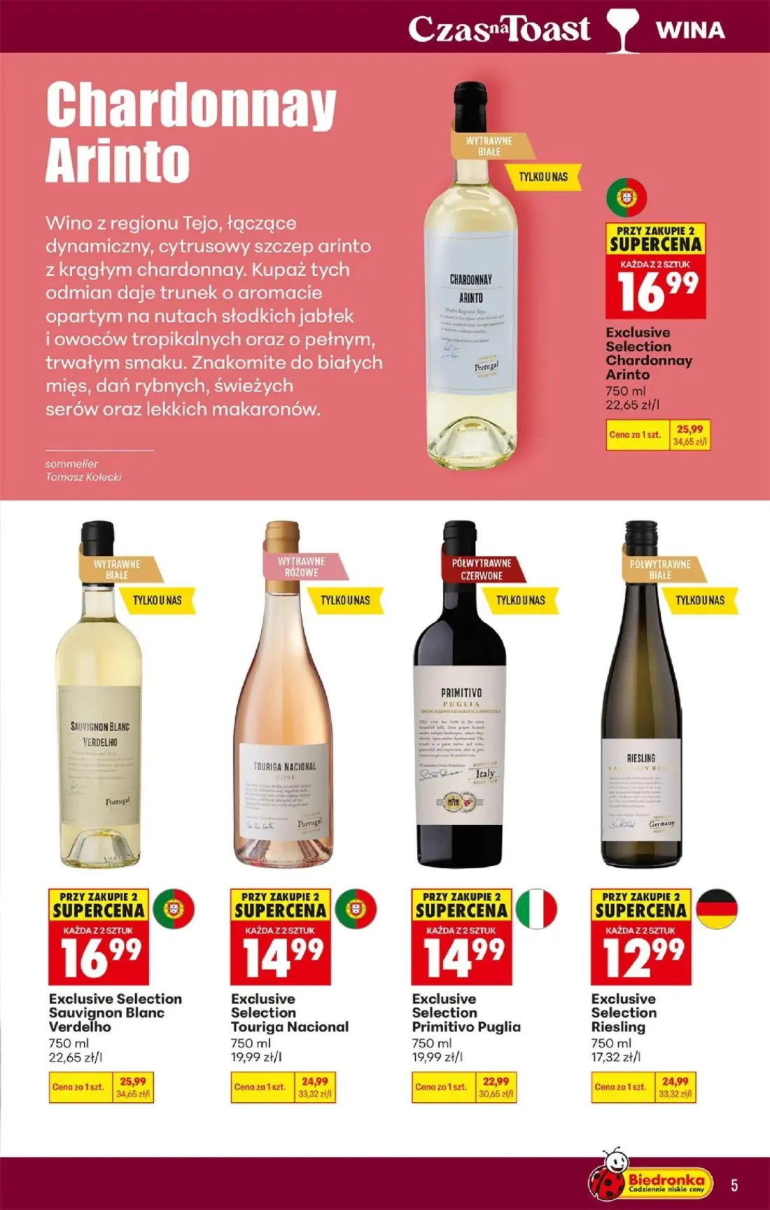 Biedronka gazetka, strona 5 z 36 — Exclusive Selection Riesling, Exclusive Selection Touriga Nacional, Exclusive Selection C…