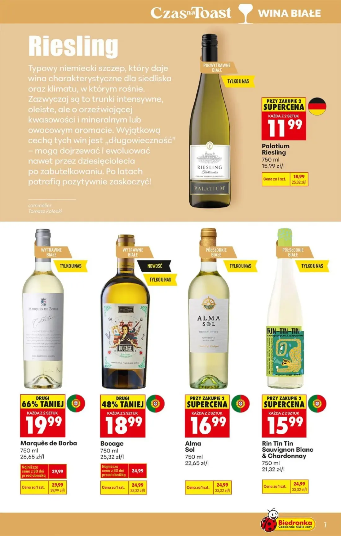 Biedronka gazetka, strona 7 z 36 — Marquês de Borba, Rin Tin Tin Sauvignon Blanc & Chardonnay, Alma Sol