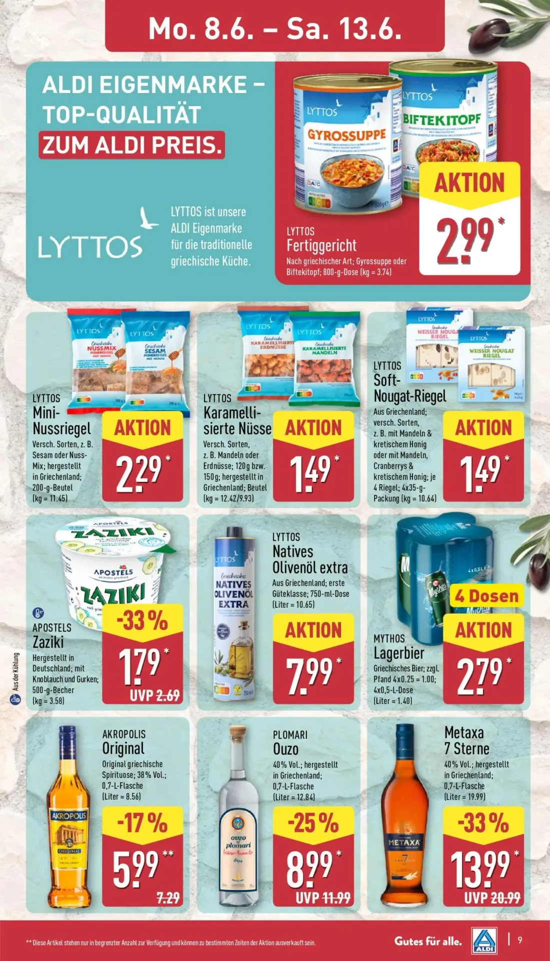 Aldi Nord Prospekt, Seite 13 von 39 — Metaxa 7 Sterne, PLOMARI Ouzo, AKROPOLIS Original