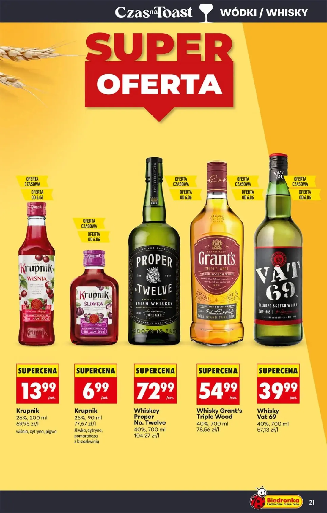 Biedronka gazetka, strona 21 z 36 — Krupnik Wiśnia, Krupnik Śliwka, Whiskey Proper No. Twelve