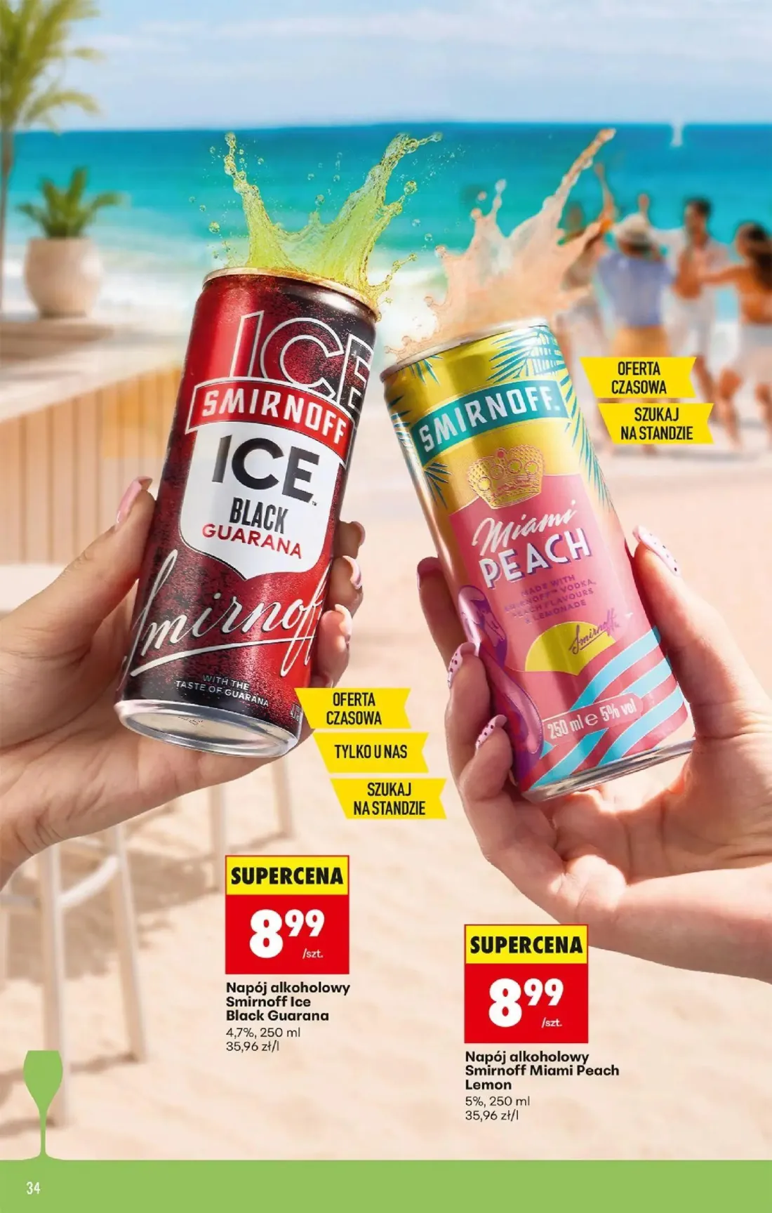 Biedronka gazetka, strona 34 z 36 — Napój alkoholowy Smirnoff Ice Black Guarana, Napój alkoholowy Smirnoff Miami Peach Lemon