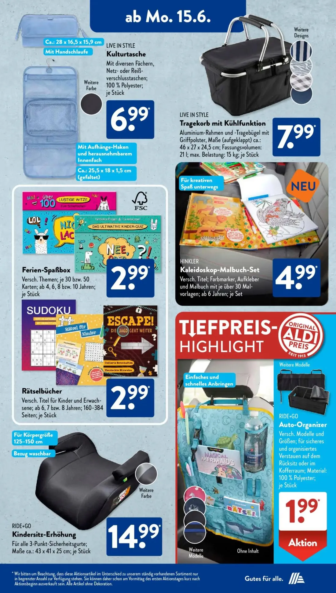 Aldi Süd Prospekt, Seite 3 von 25 — Kulturtasche, Kindersitz-Erhöhung, Auto-Organizer