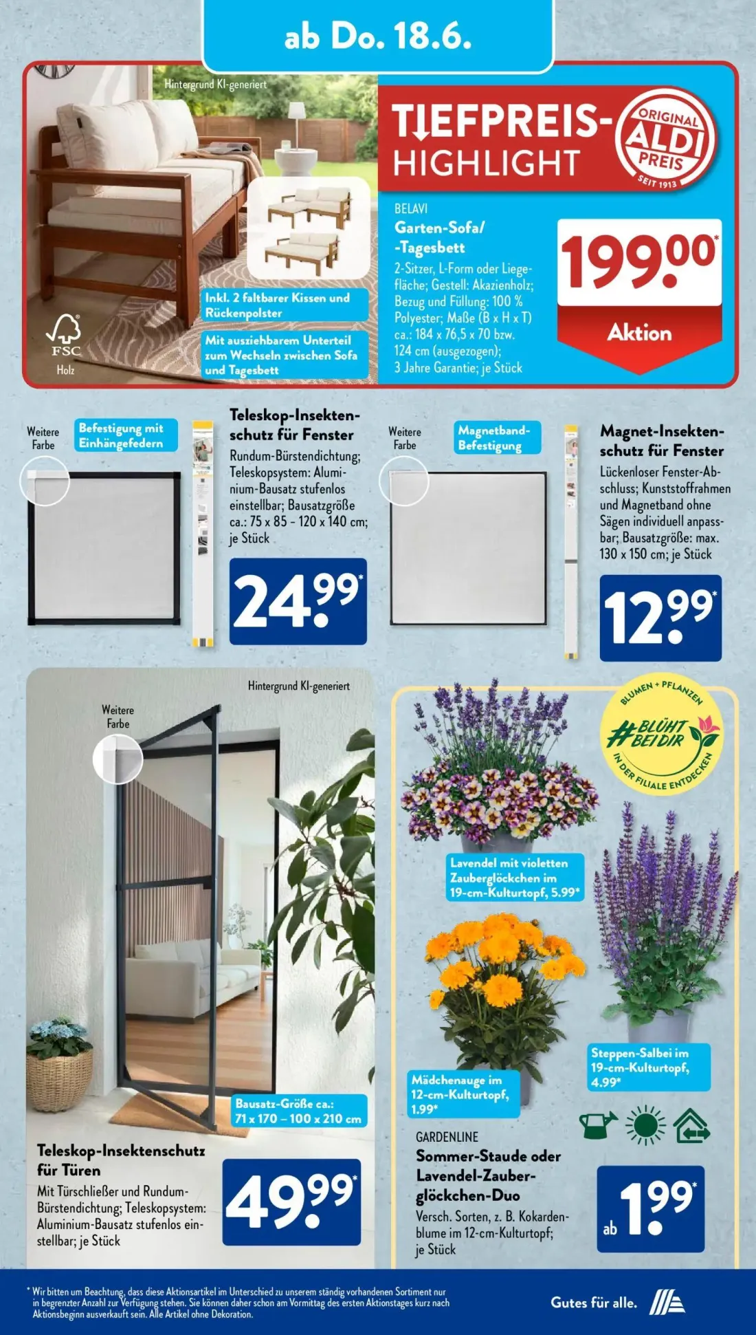 Aldi Süd Prospekt, Seite 9 von 25 — BELAVI Garten-Sofa/-Tagesbett, Teleskop-Insektenschutz für Fenster, Magnet-Insektenschut…