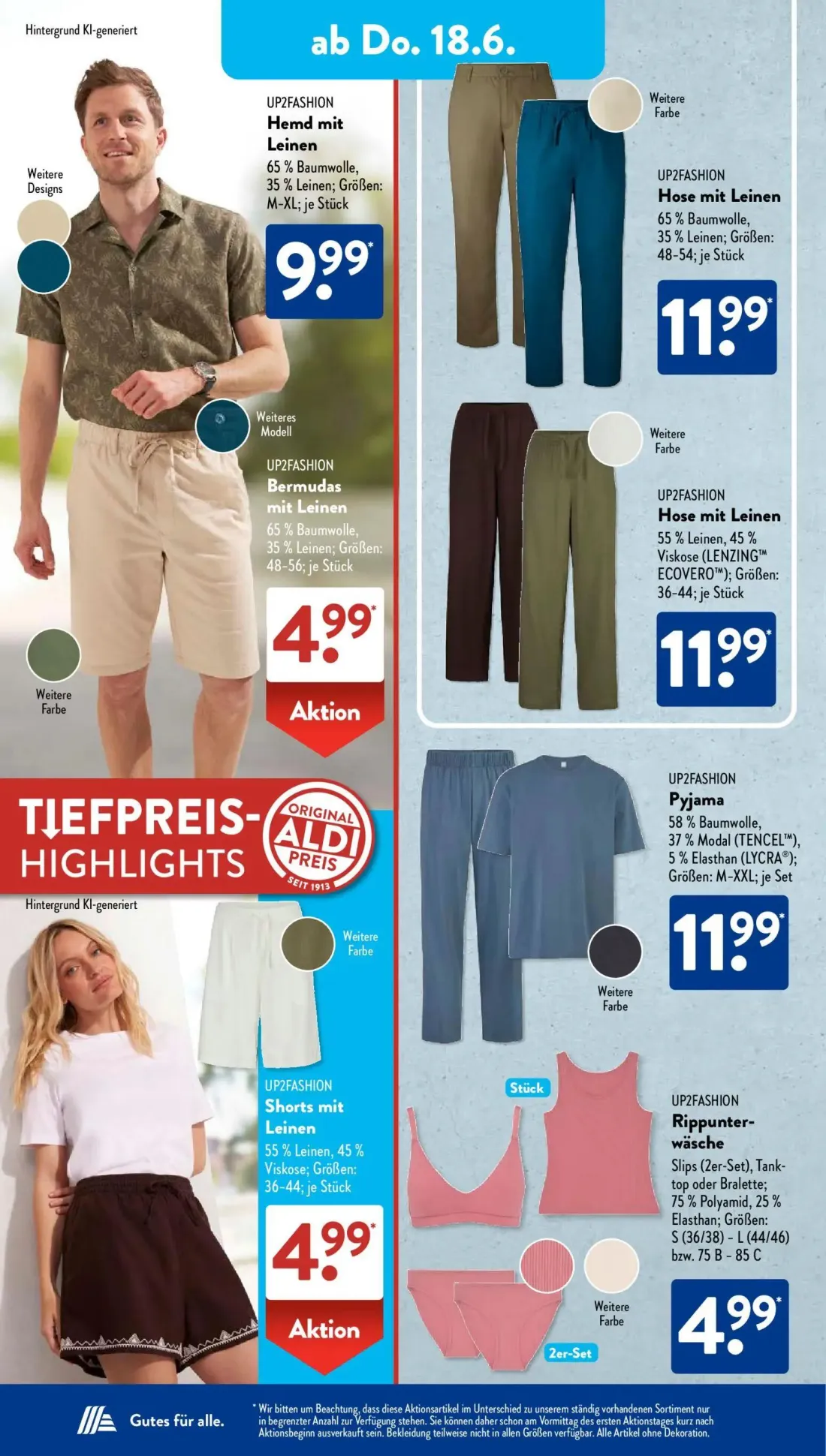 Aldi Süd Prospekt, Seite 10 von 25 — Hemd mit Leinen, Hose mit Leinen, Bermudas mit Leinen