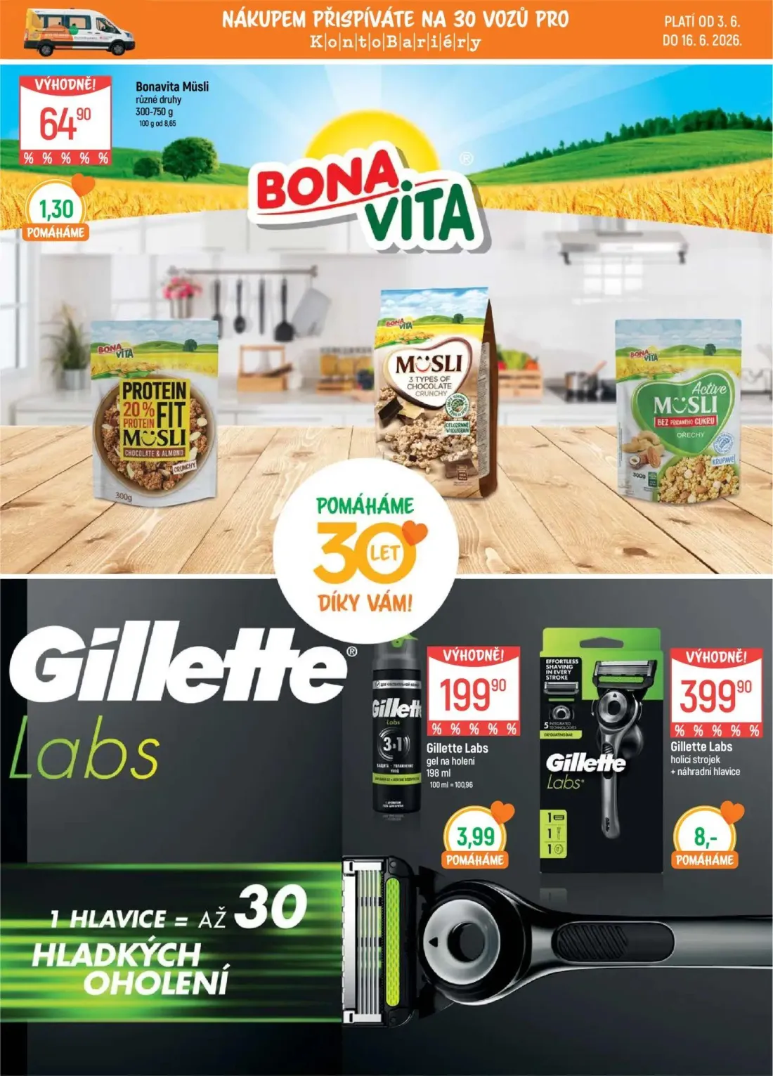 GLOBUS leták, strana 20 z 49 — Bonavita Müsli, Gillette Labs gel na holení, Gillette Labs holicí strojek + náhradní hlavice