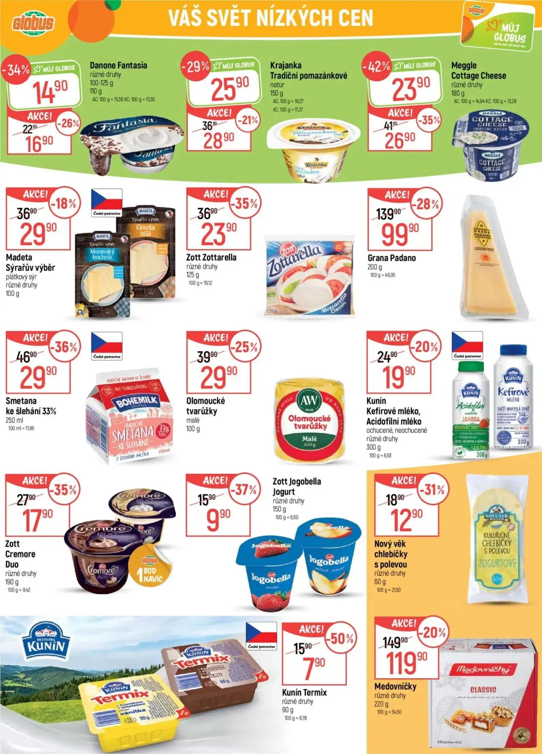 GLOBUS leták, strana 29 z 49 — Grana Padano, Medovničky, Meggle Cottage Cheese