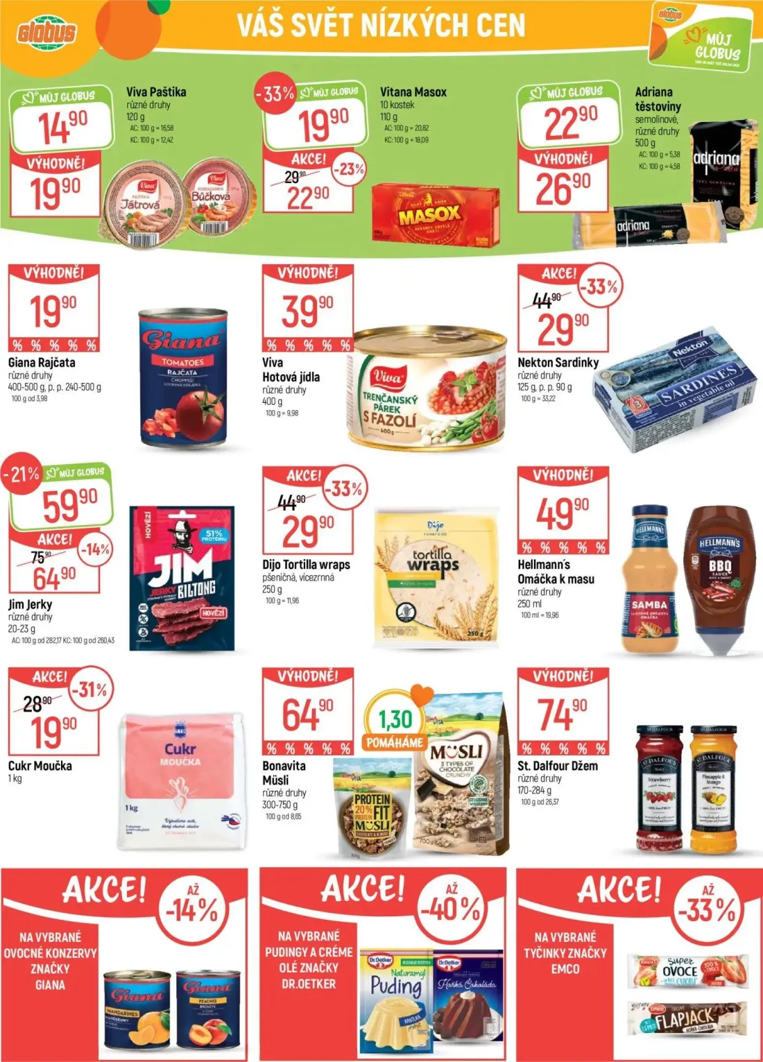 GLOBUS leták, strana 31 z 49 — Jim Jerky, Nekton Sardinky, Dijo Tortilla wraps