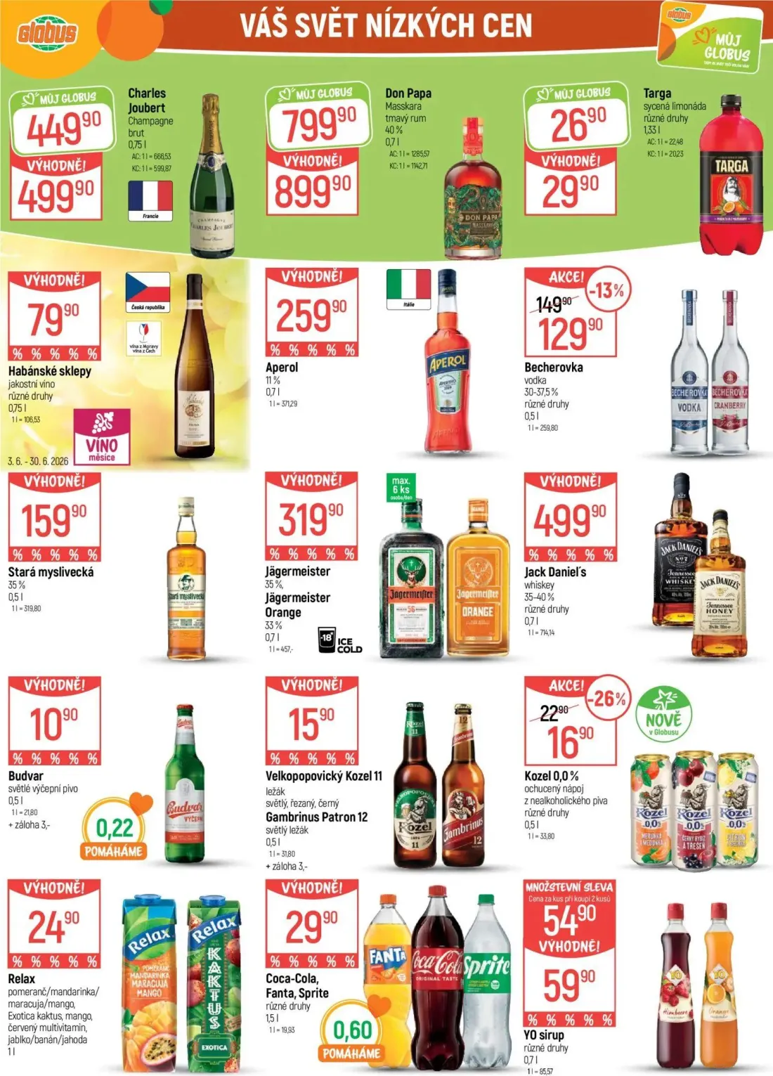 GLOBUS leták, strana 33 z 49 — Don Papa Masskara tmavý rum, Charles Joubert Champagne brut, Becherovka vodka