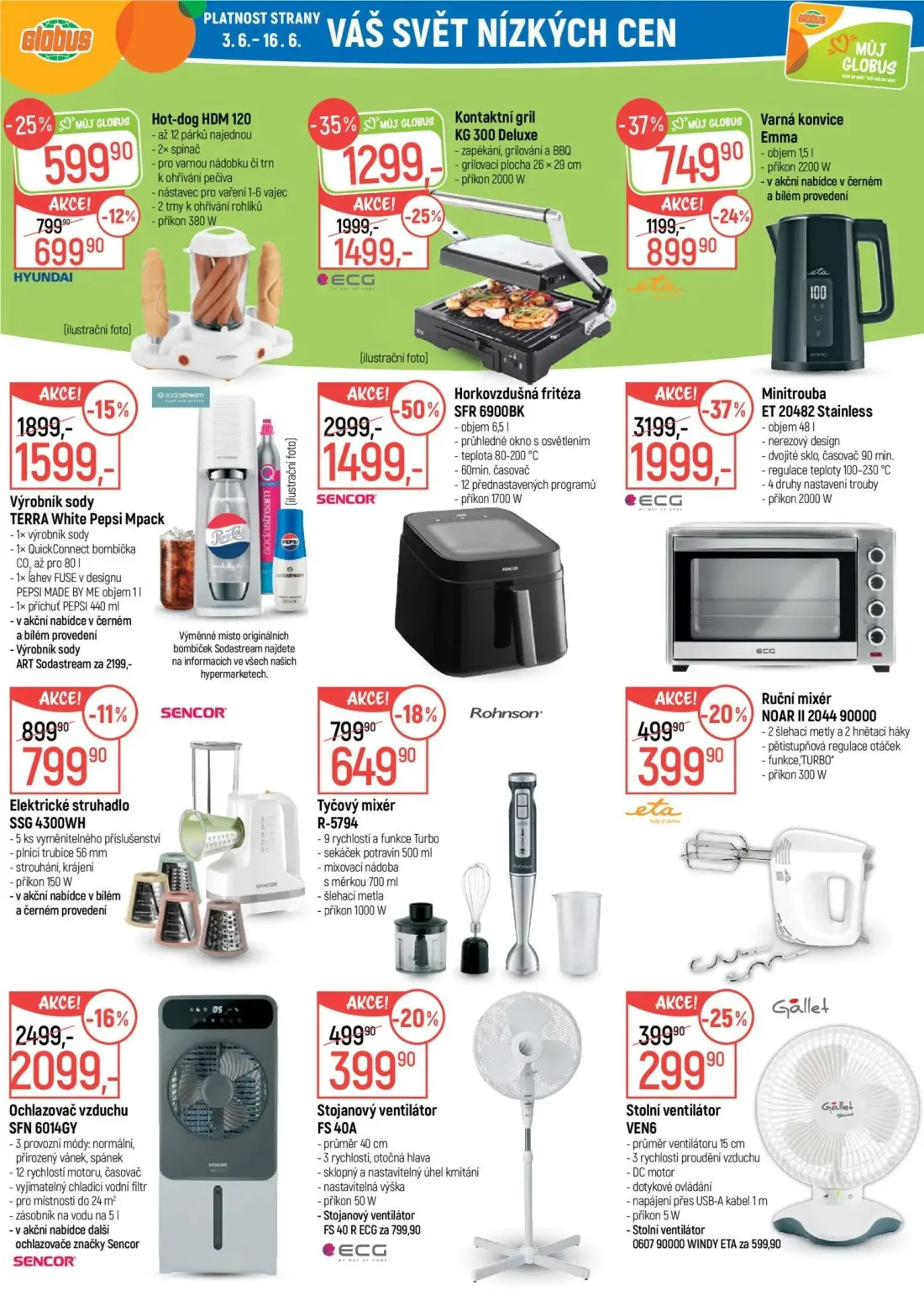 GLOBUS leták, strana 37 z 49 — Horkovzdušná fritéza SFR 6900BK, Minitrouba ET 20482 Stainless, Kontaktní gril KG 300 Deluxe
