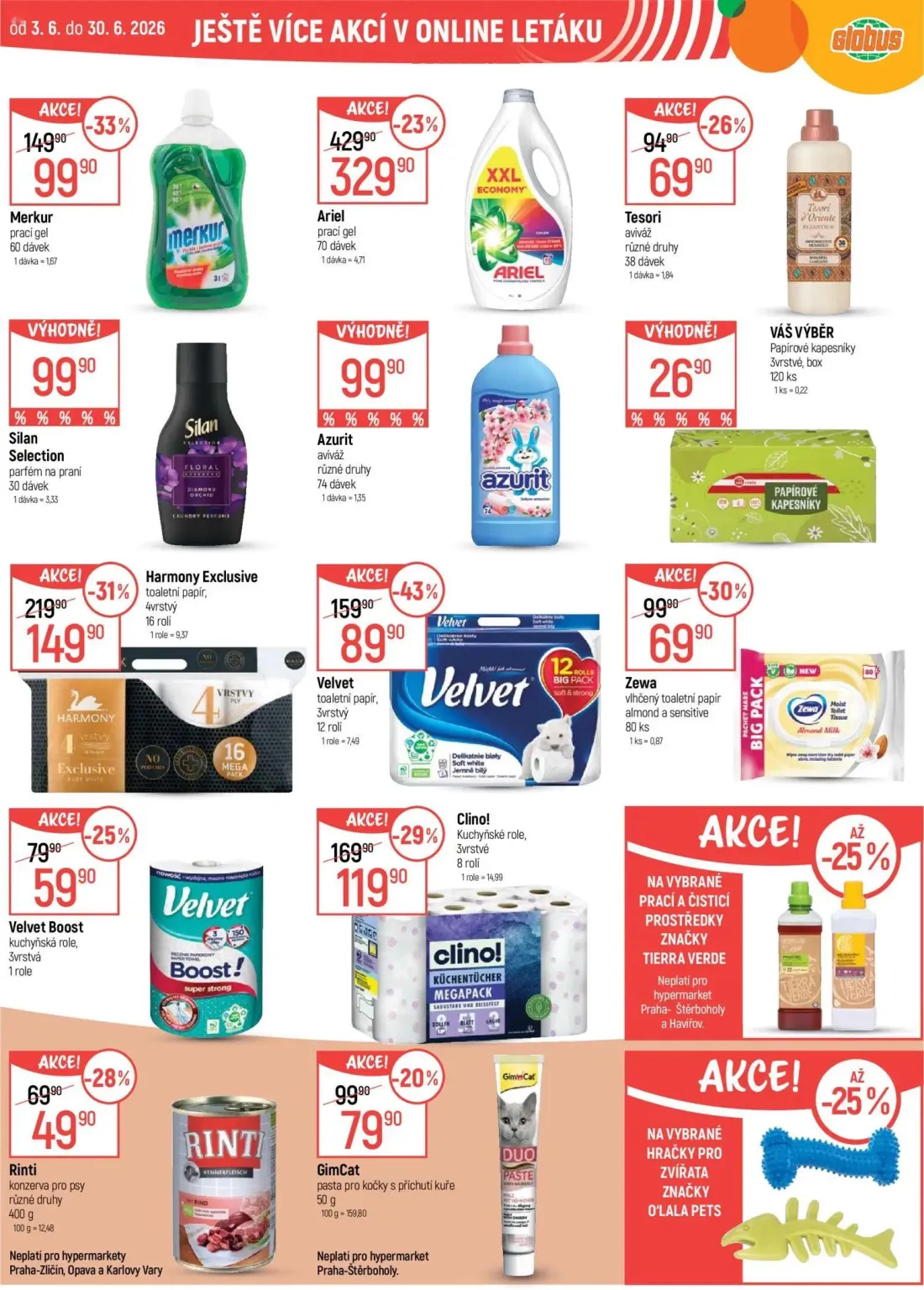 GLOBUS leták, strana 47 z 49 — Ariel prací gel, Harmony Exclusive toaletní papír, Velvet toaletní papír