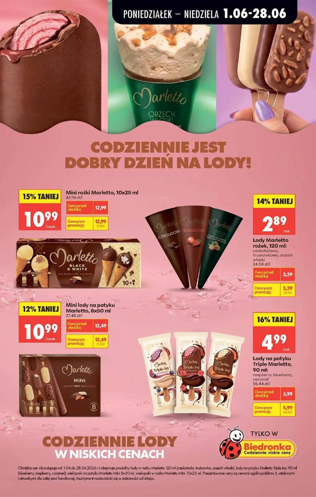 Biedronka gazetka, strona 23 z 95 — Mini rożki Marletto, Mini lody na patyku Marletto, Lody na patyku Triple Marletto