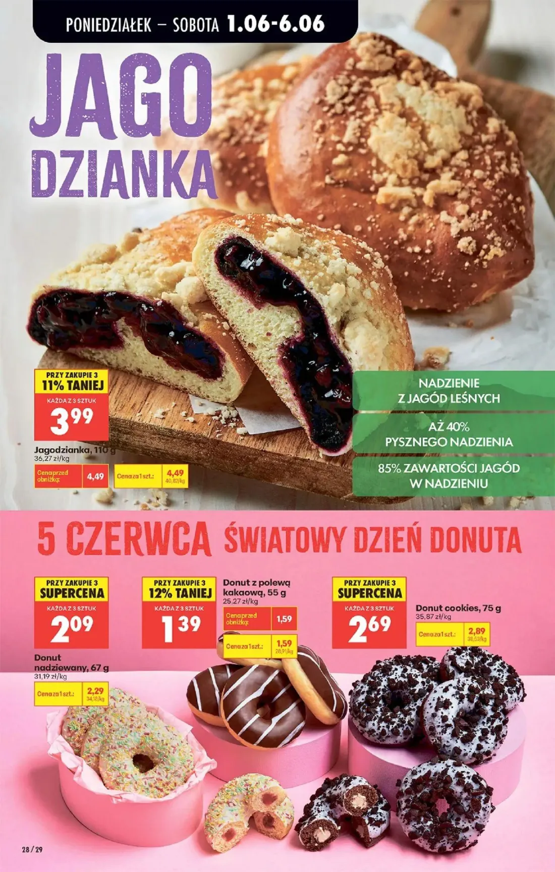 Biedronka gazetka, strona 36 z 95 — Jagodzianka, Donut nadziewany, Donut z polewą kakaową