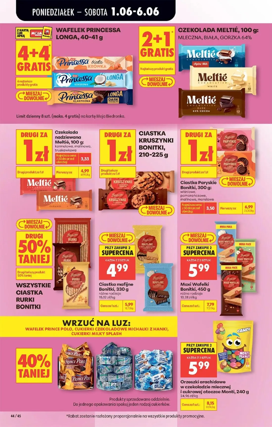 Biedronka gazetka, strona 60 z 95 — Czekolada nadziewana Meltié, Orzeszki arachidowe w czekoladzie mlecznej i cukrowej otocz…
