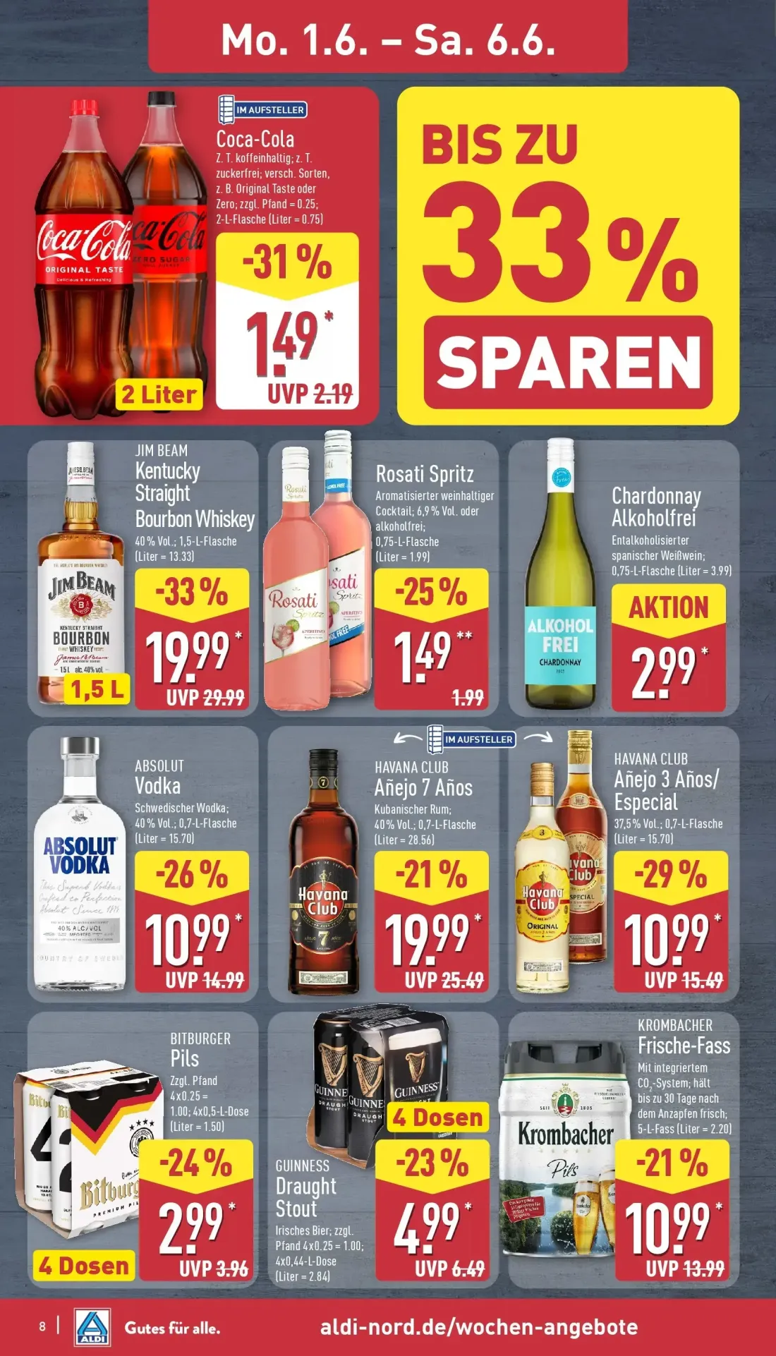 Aldi Nord Prospekt, Seite 9 von 38 — JIM BEAM Kentucky Straight Bourbon Whiskey, HAVANA CLUB Añejo 7 Años, HAVANA CLUB Añejo…