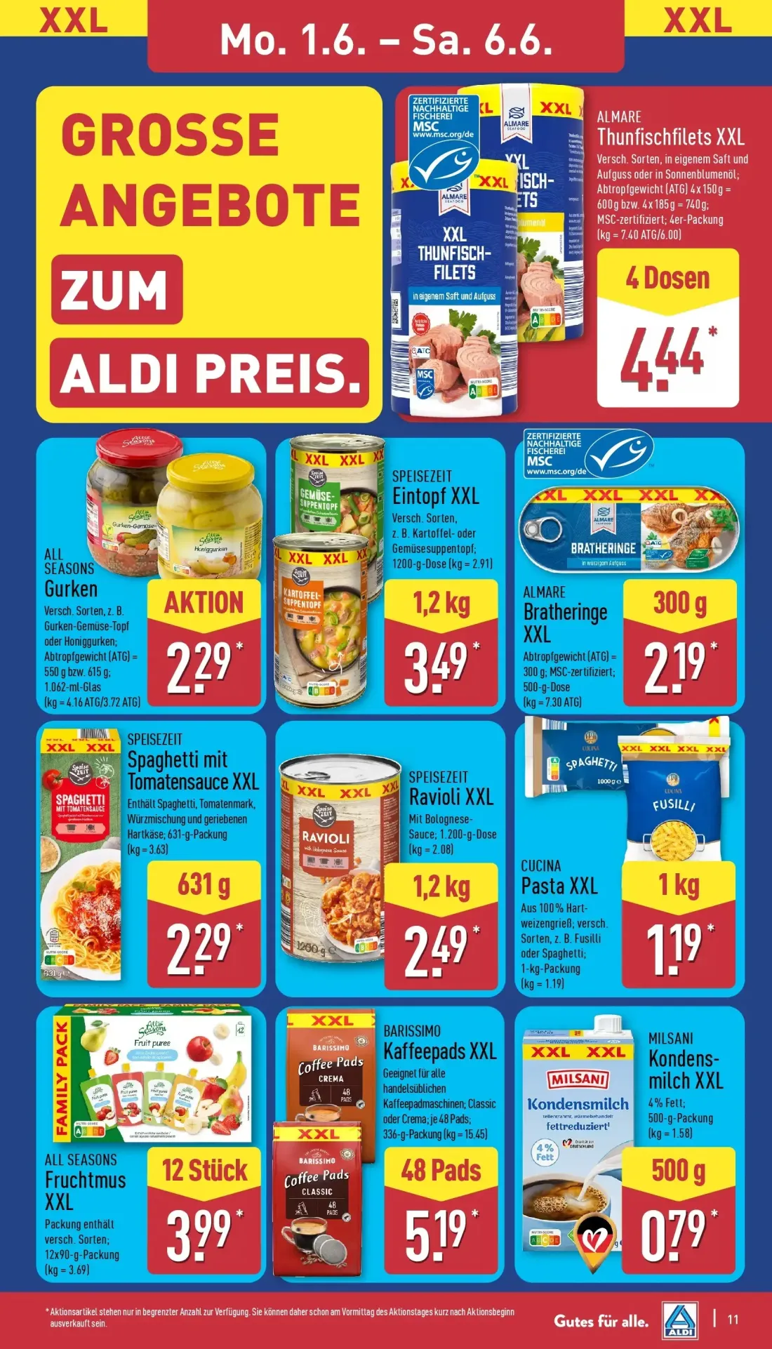 Aldi Nord Prospekt, Seite 12 von 38 — Thunfischfilets XXL, Eintopf XXL, Bratheringe XXL