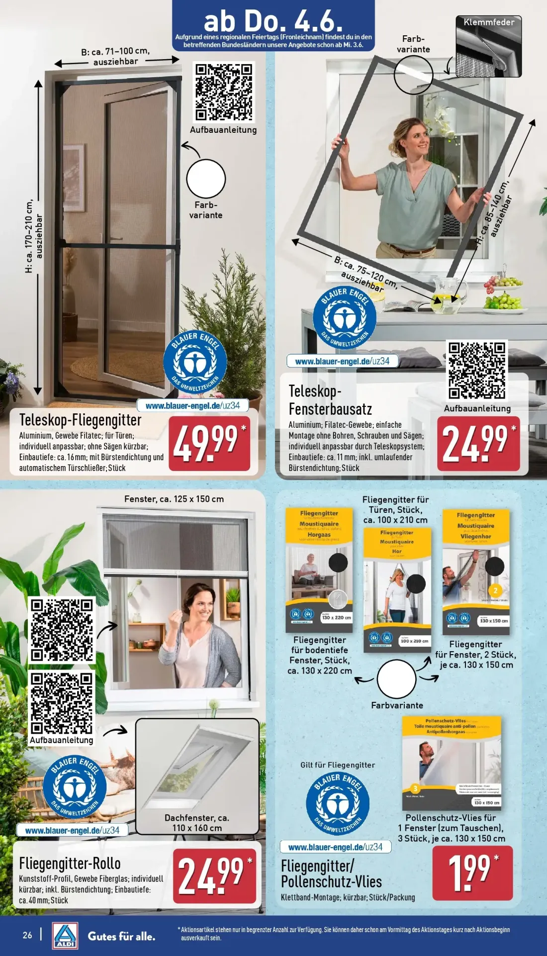 Aldi Nord Prospekt, Seite 27 von 38 — Teleskop-Fliegengitter, Teleskop-Fensterbausatz, Fliegengitter-Rollo