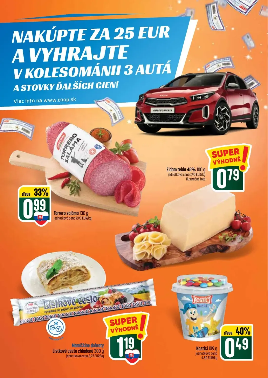 Coop Tempo leták, strana 6 z 60 — Torrero saláma, Eidam tehla 45%, Kostíci