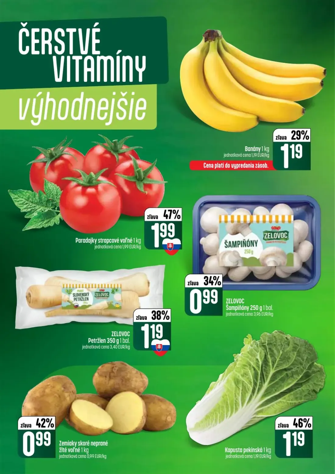 Coop Tempo leták, strana 10 z 60 — Banány, Paradajky strapcové voľné, Šampiňóny ZELOVOC