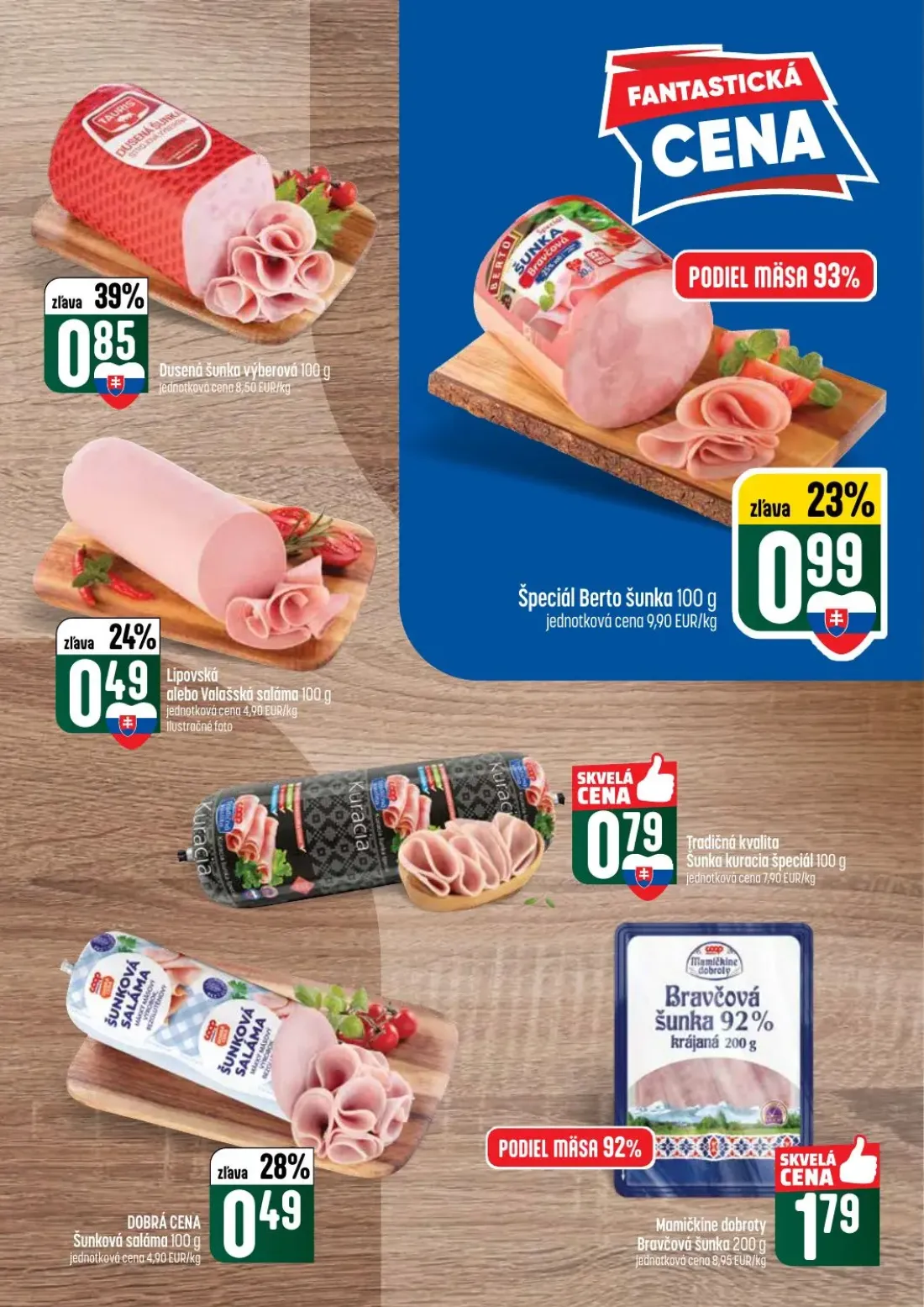 Coop Tempo leták, strana 15 z 60 — Dusená šunka výberová, Špeciál Berto šunka, Lipovská alebo Valašská saláma