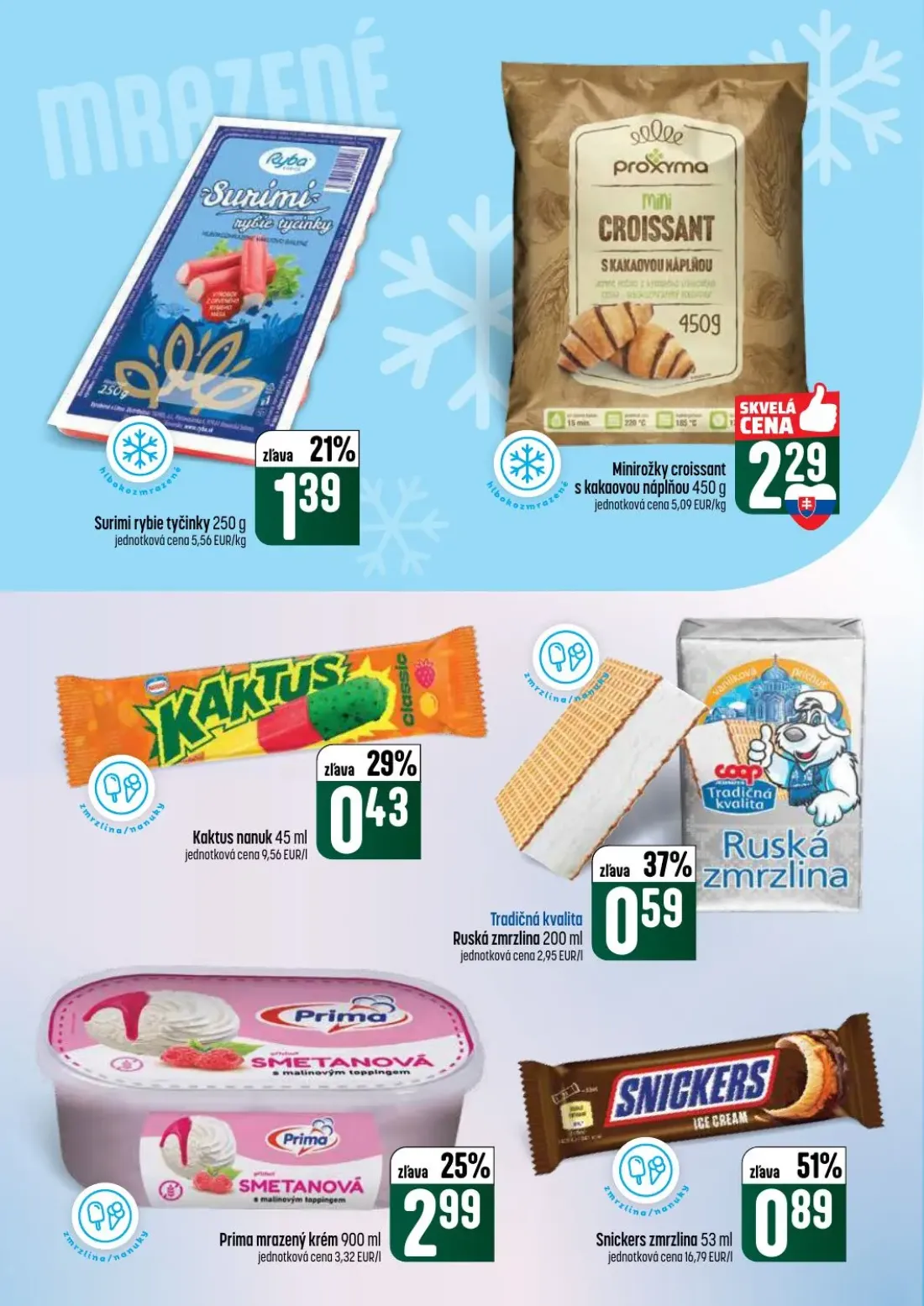 Coop Tempo leták, strana 20 z 60 — Minirožky croissant s kakaovou náplňou, Kaktus nanuk, Ruská zmrzlina