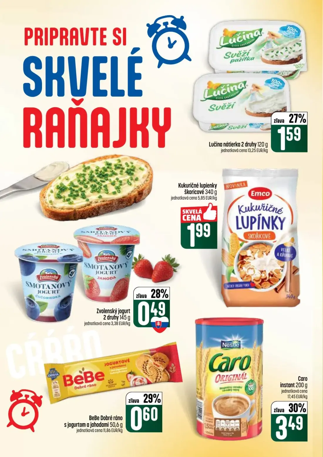 Coop Tempo leták, strana 30 z 60 — Lučina nátierka, Kukuričné lupienky škoricové Emco, Zvolenský jogurt