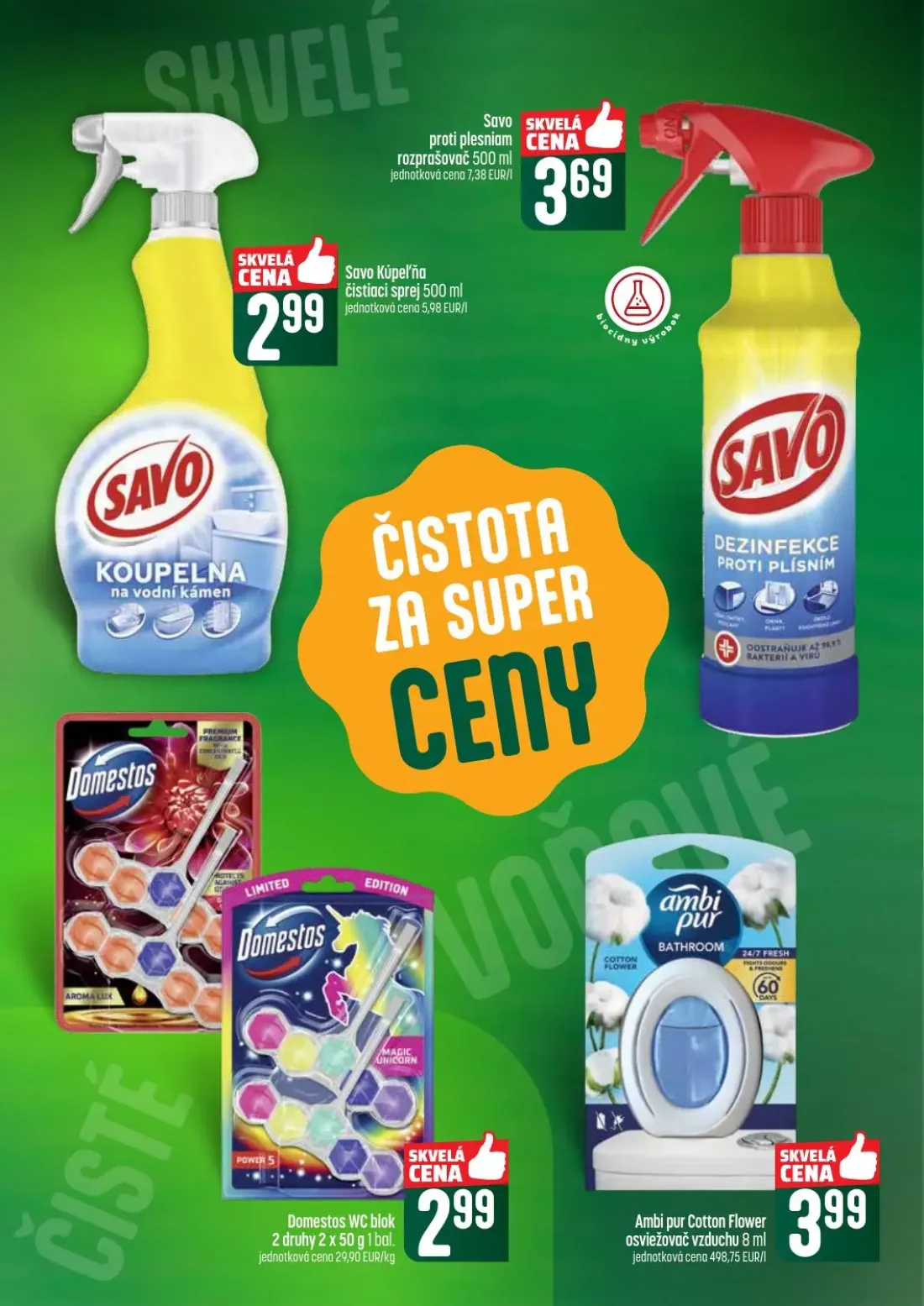 Coop Tempo leták, strana 55 z 60 — Savo proti plesniam rozprašovač, Savo Kúpeľňa čistiaci sprej, Domestos WC blok