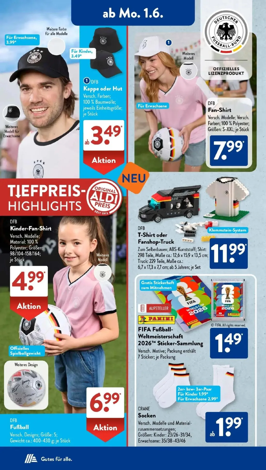 Aldi Süd Prospekt, Seite 9 von 32 — DFB Kappe oder Hut, DFB Fan-Shirt, DFB Kinder-Fan-Shirt