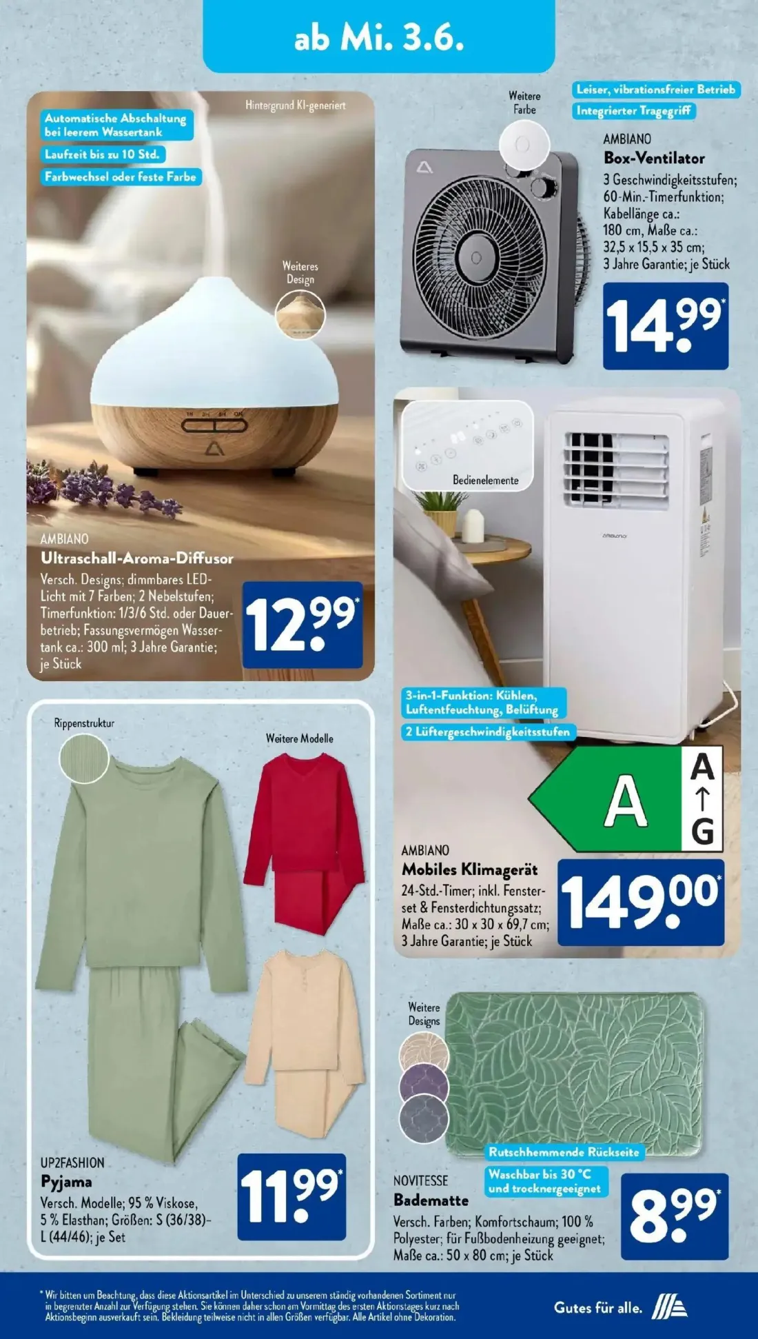 Aldi Süd Prospekt, Seite 18 von 32 — Ultraschall-Aroma-Diffusor, Box-Ventilator, Mobiles Klimagerät