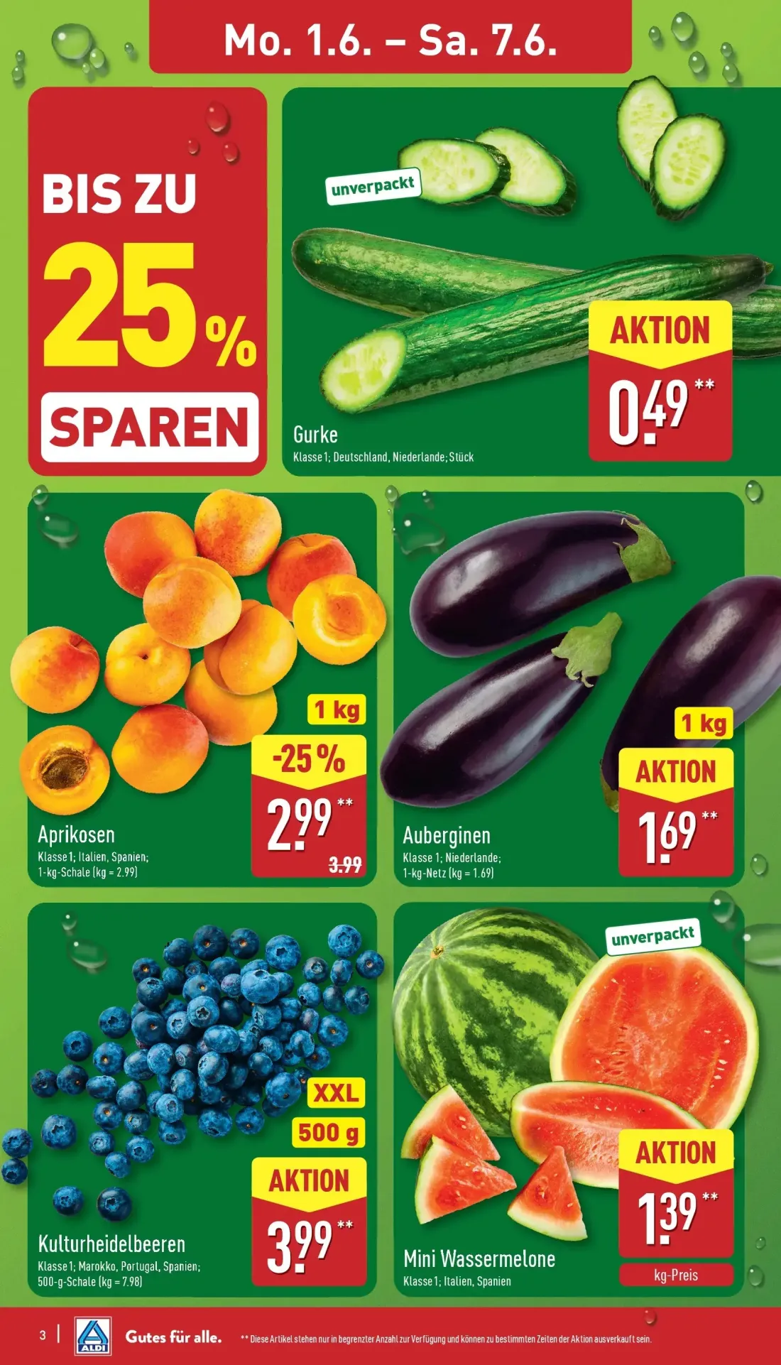 Aldi Nord Prospekt, Seite 3 von 39 — Aprikosen, Gurke, Auberginen