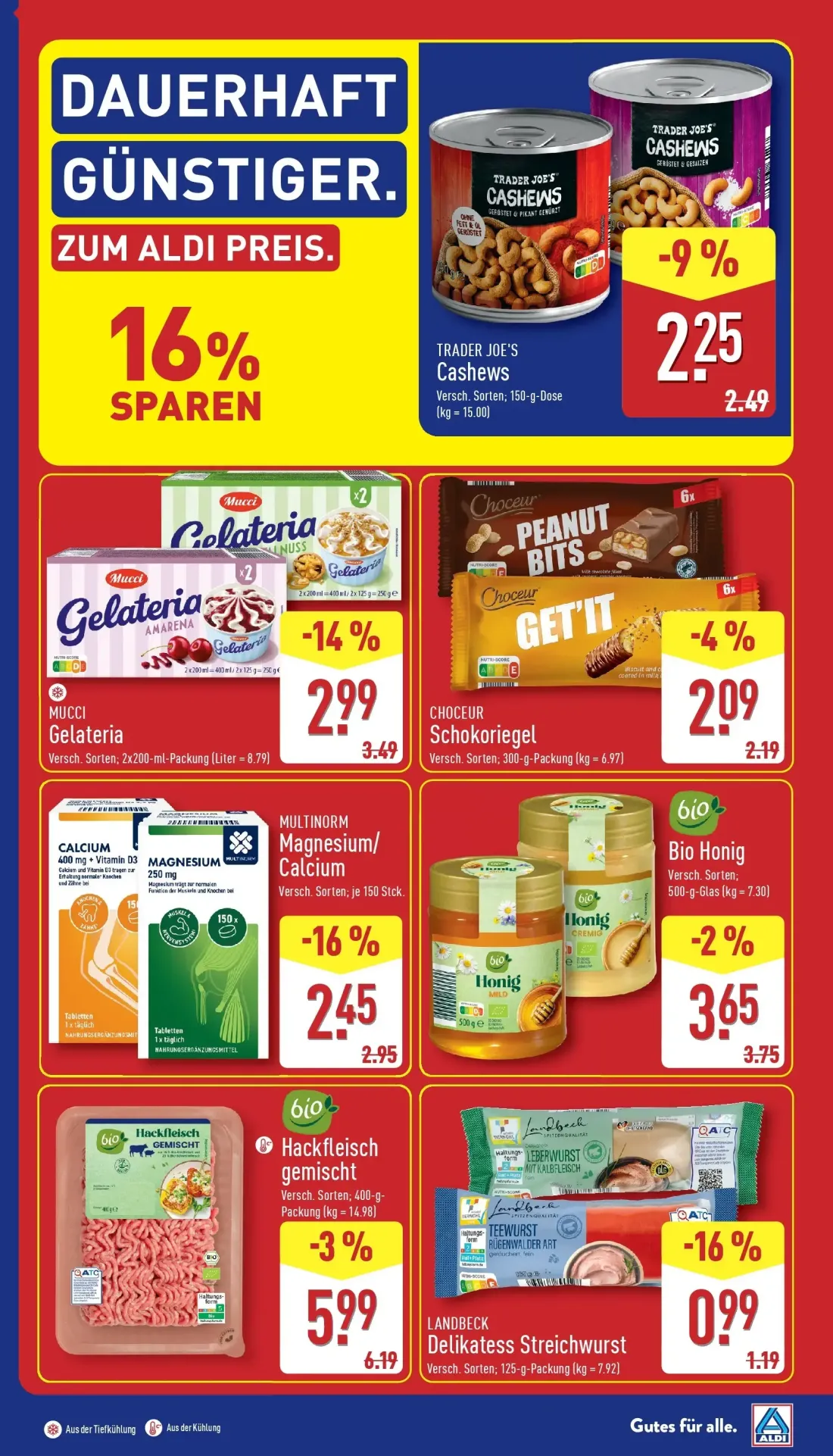 Aldi Nord Prospekt, Seite 5 von 39 — MUCCI Gelateria, MULTINORM Magnesium/Calcium, TRADER JOE'S Cashews