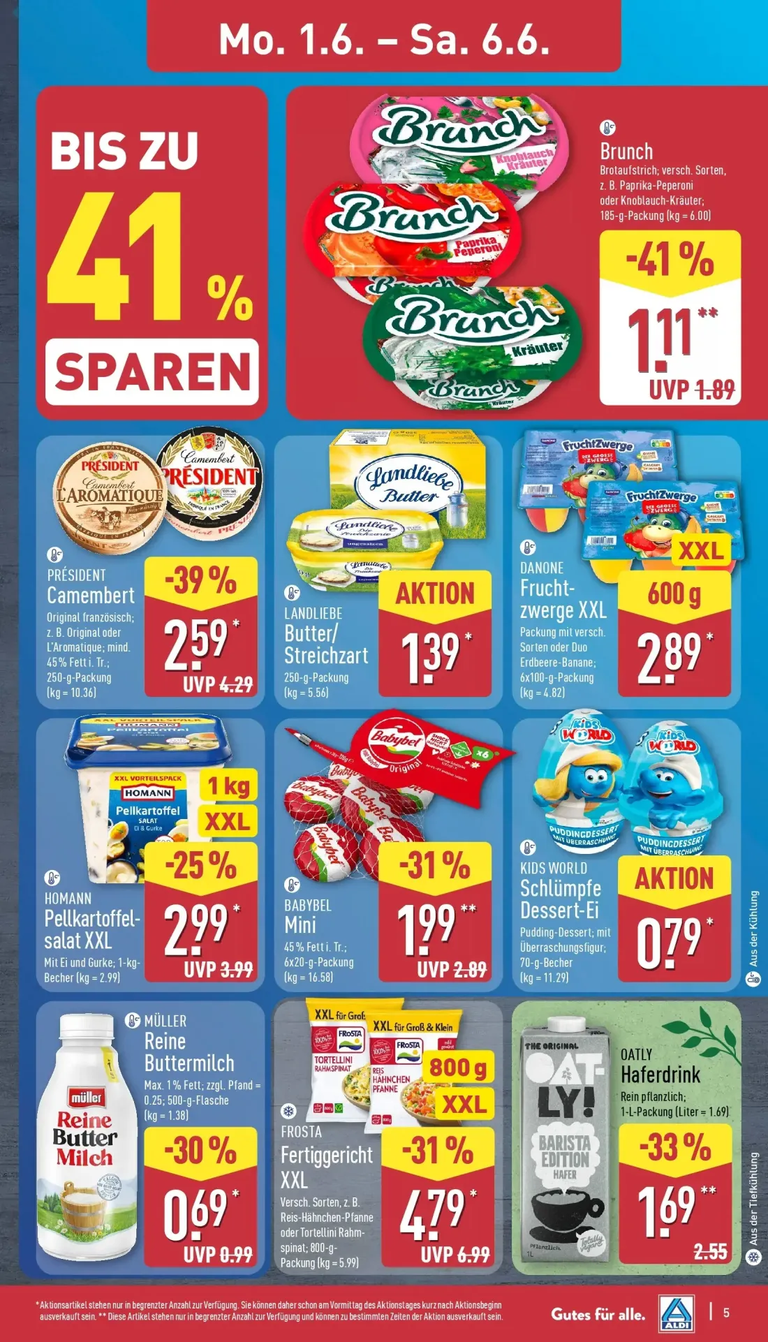Aldi Nord Prospekt, Seite 7 von 39 — PRÉSIDENT Camembert, OATLY Haferdrink, Brunch Brotaufstrich