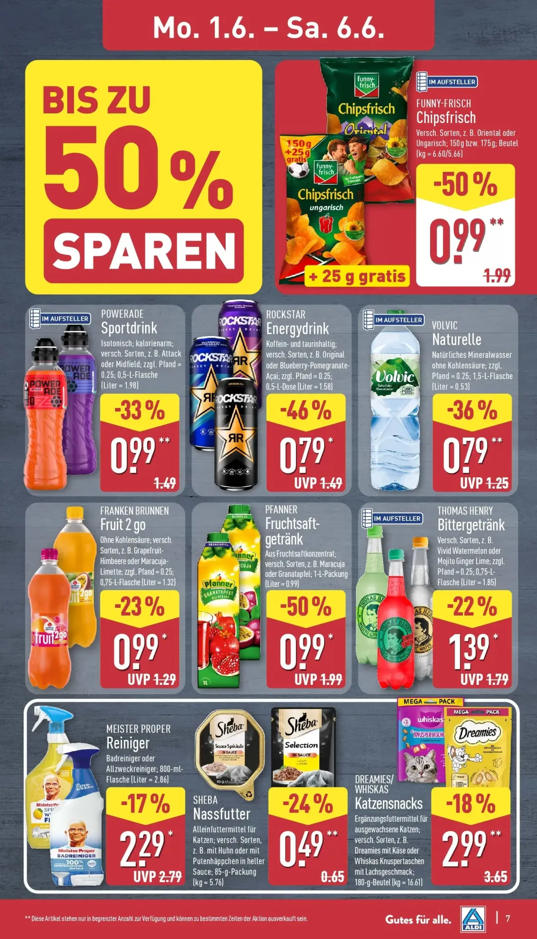 Aldi Nord Prospekt, Seite 9 von 39 — FUNNY-FRISCH Chipsfrisch, PFANNER Fruchtsaftgetränk, ROCKSTAR Energydrink