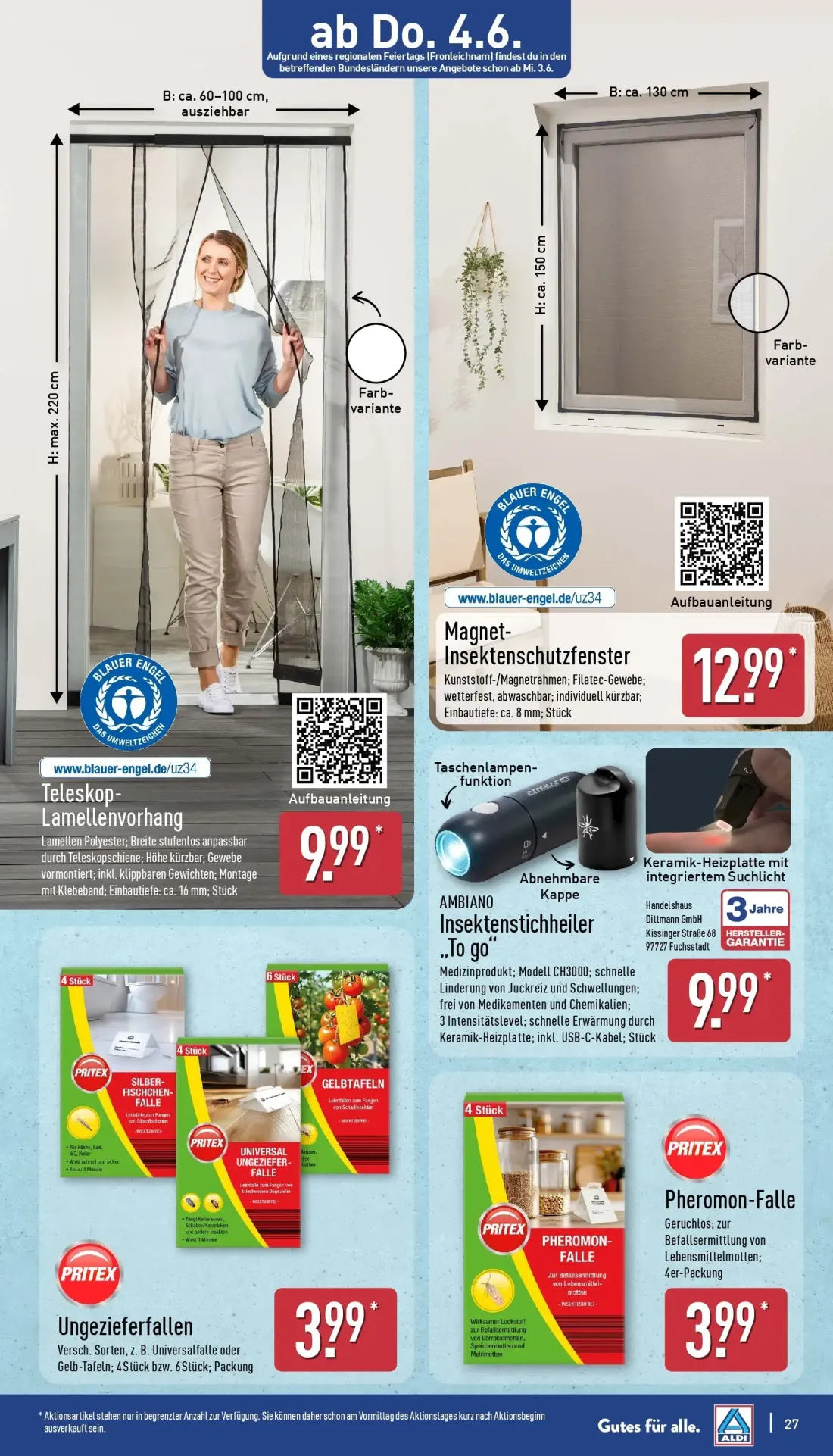 Aldi Nord Prospekt, Seite 29 von 39 — Teleskop-Lamellenvorhang, Magnet-Insektenschutzfenster, AMBIANO Insektenstichheiler „T…