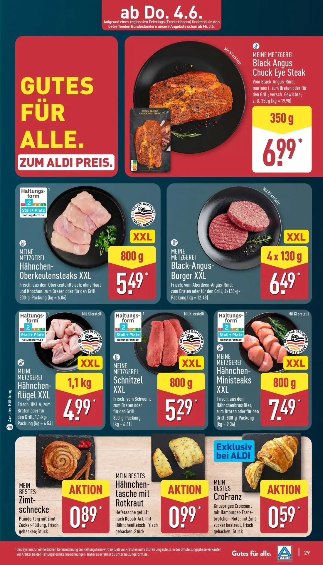 Aldi Nord Prospekt, Seite 31 von 39 — Hähnchen-Oberkeulensteaks XXL, Black-Angus-Burger XXL, Hähnchen-flügel XXL