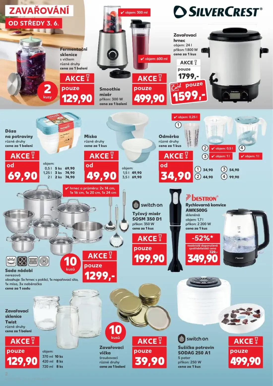 Kaufland leták, strana 2 z 8 — Zavařovací hrnec, Dóza na potraviny, Fermentační sklenice s víčkem
