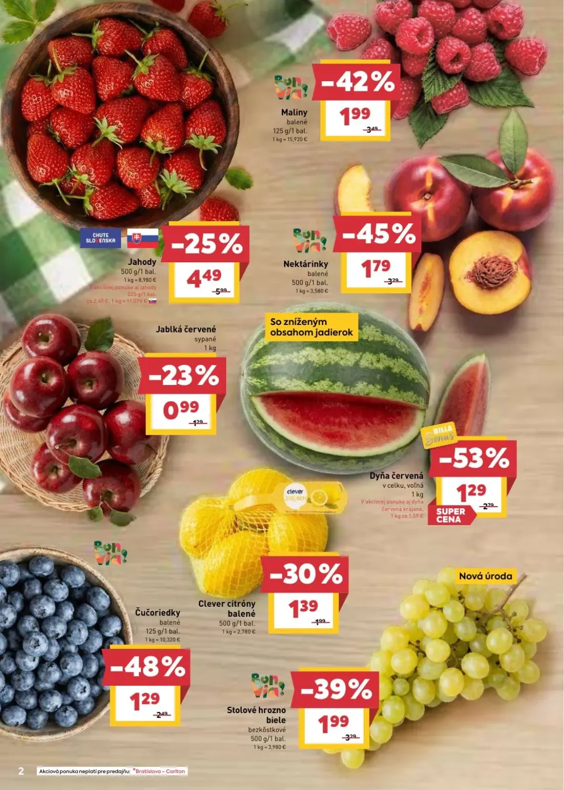 Billa leták, strana 2 z 29 — Jahody, Maliny, Nektárinky