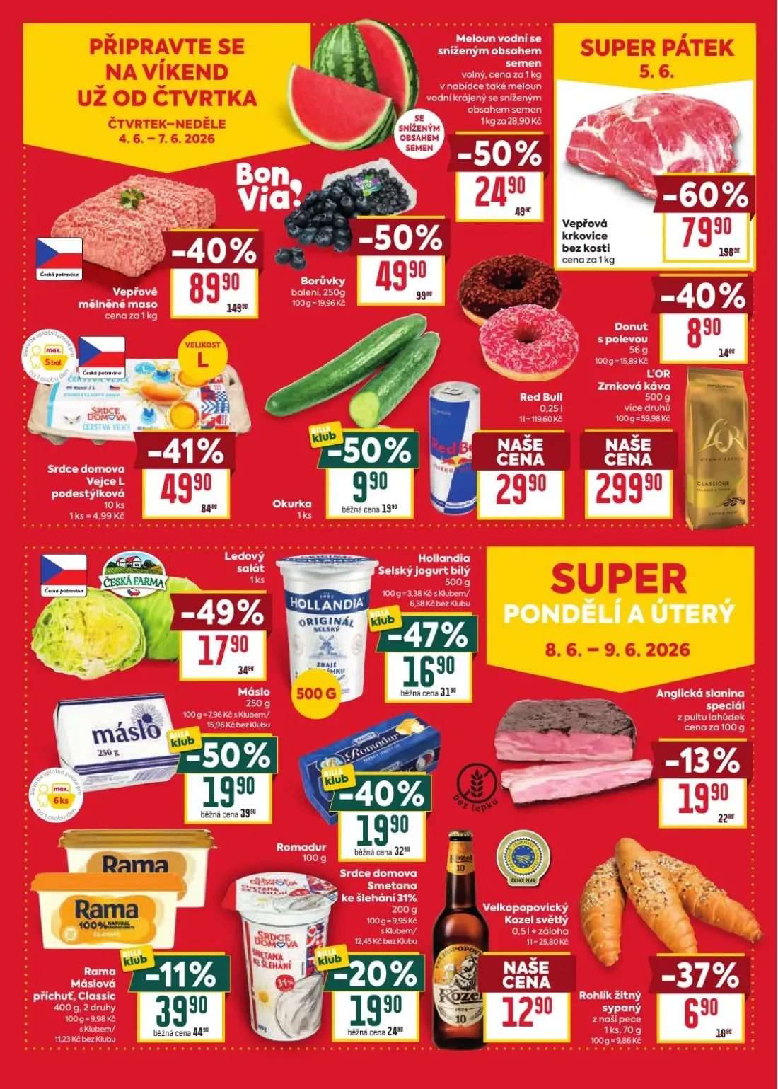 Billa leták, strana 4 z 4 — Máslo, Hollandia Selský jogurt bílý, L'OR Zrnková káva