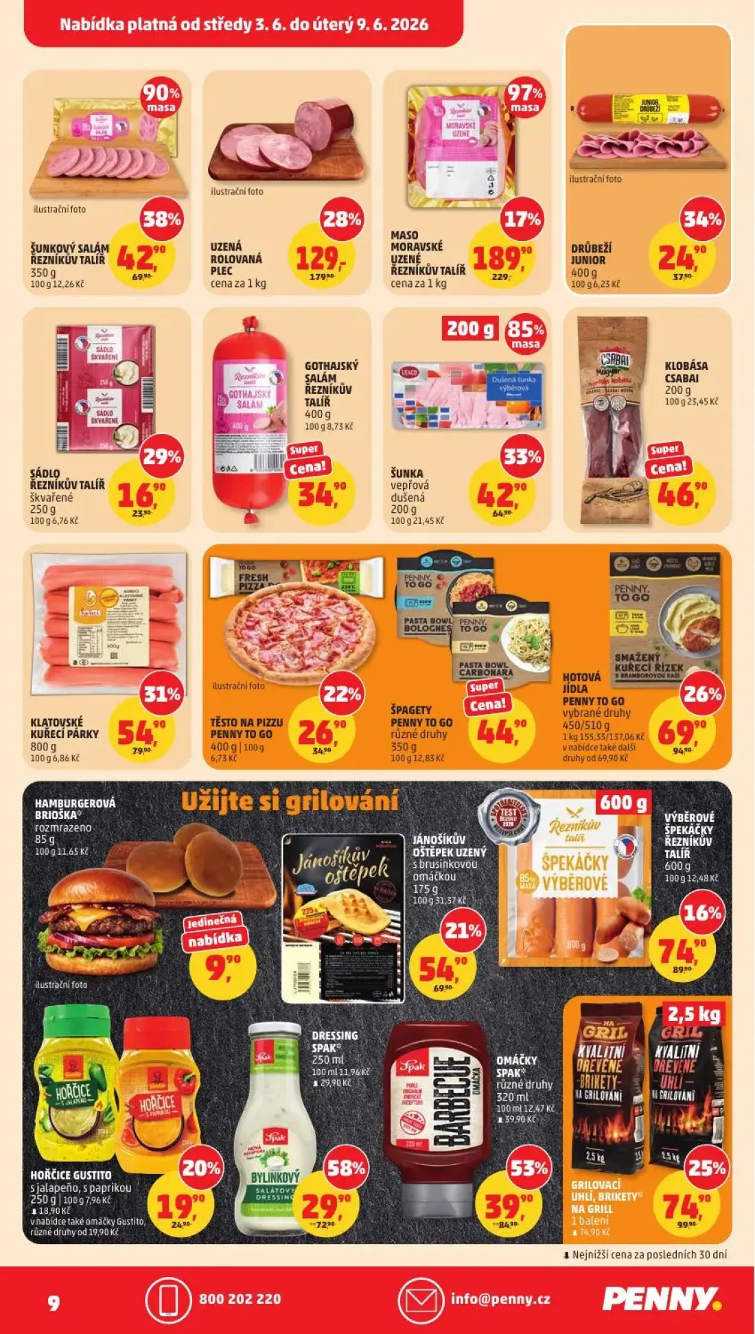 PENNY leták, strana 9 z 31 — UZENÁ ROLOVANÁ PLEC, OMÁČKY SPAK různé druhy, DRESSING SPAK