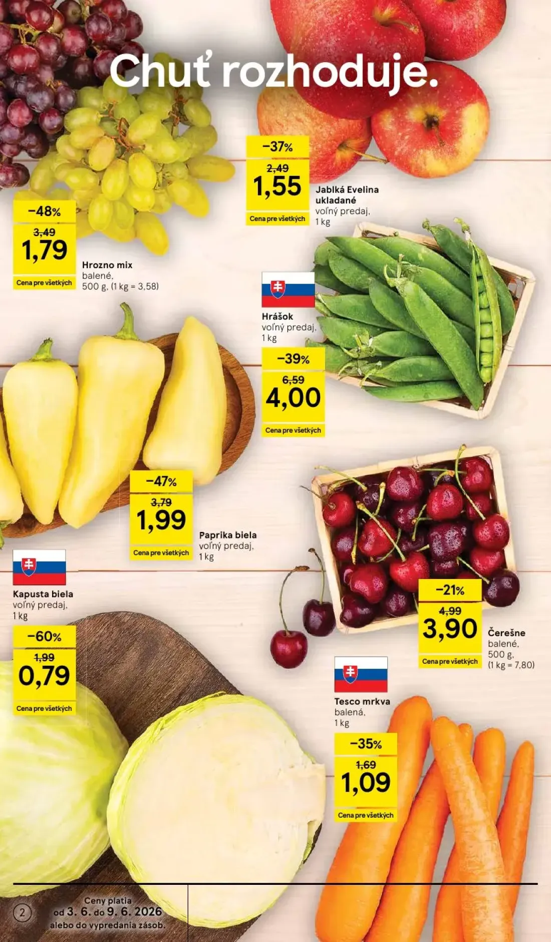 Tesco leták, strana 2 z 52 — Paprika biela voľný predaj, Jablká Evelina ukladané