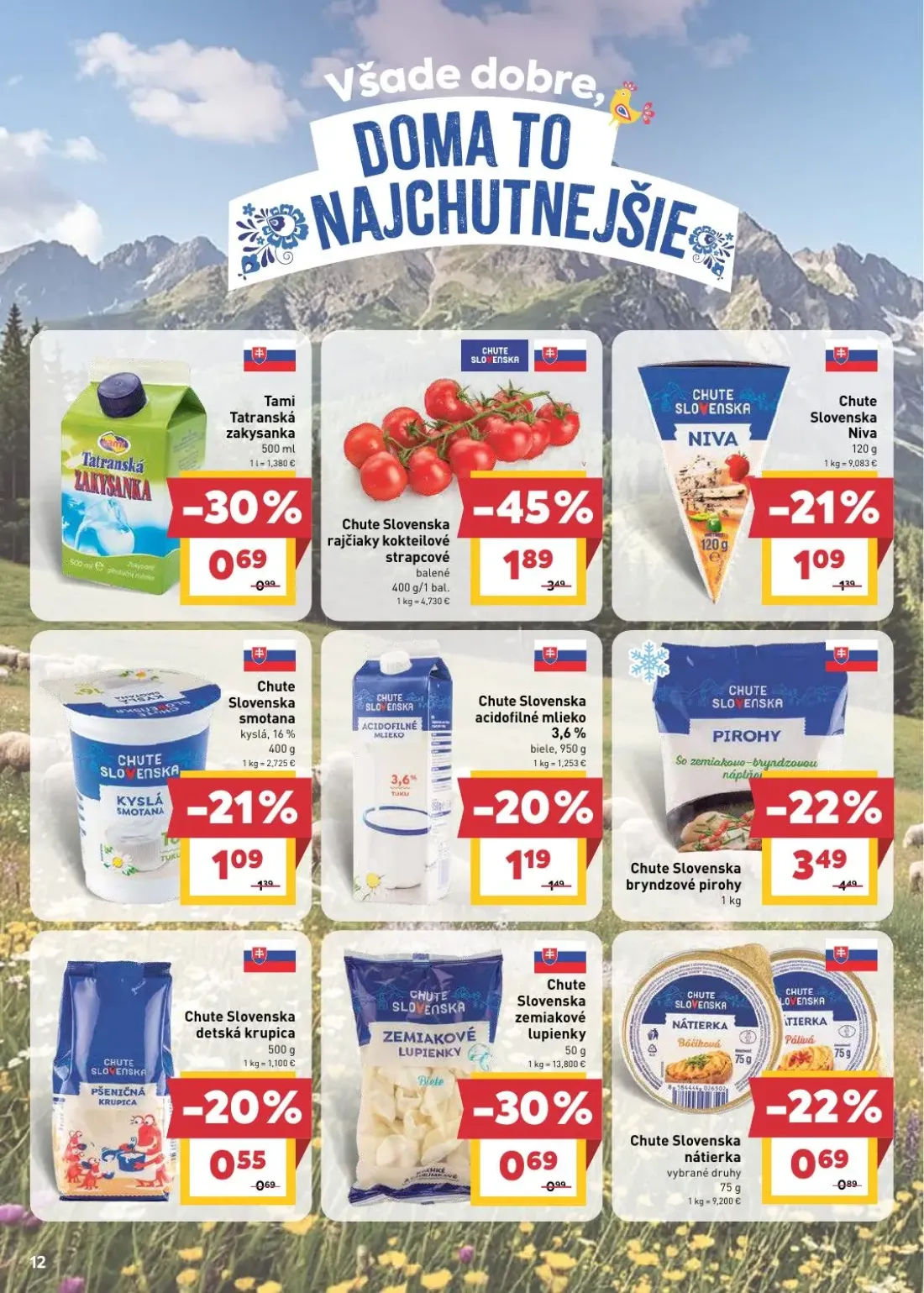 Billa leták, strana 12 z 29 — Chute Slovenska rajčiaky kokteilové strapcové, Chute Slovenska bryndzové pirohy, Chute Slovens…