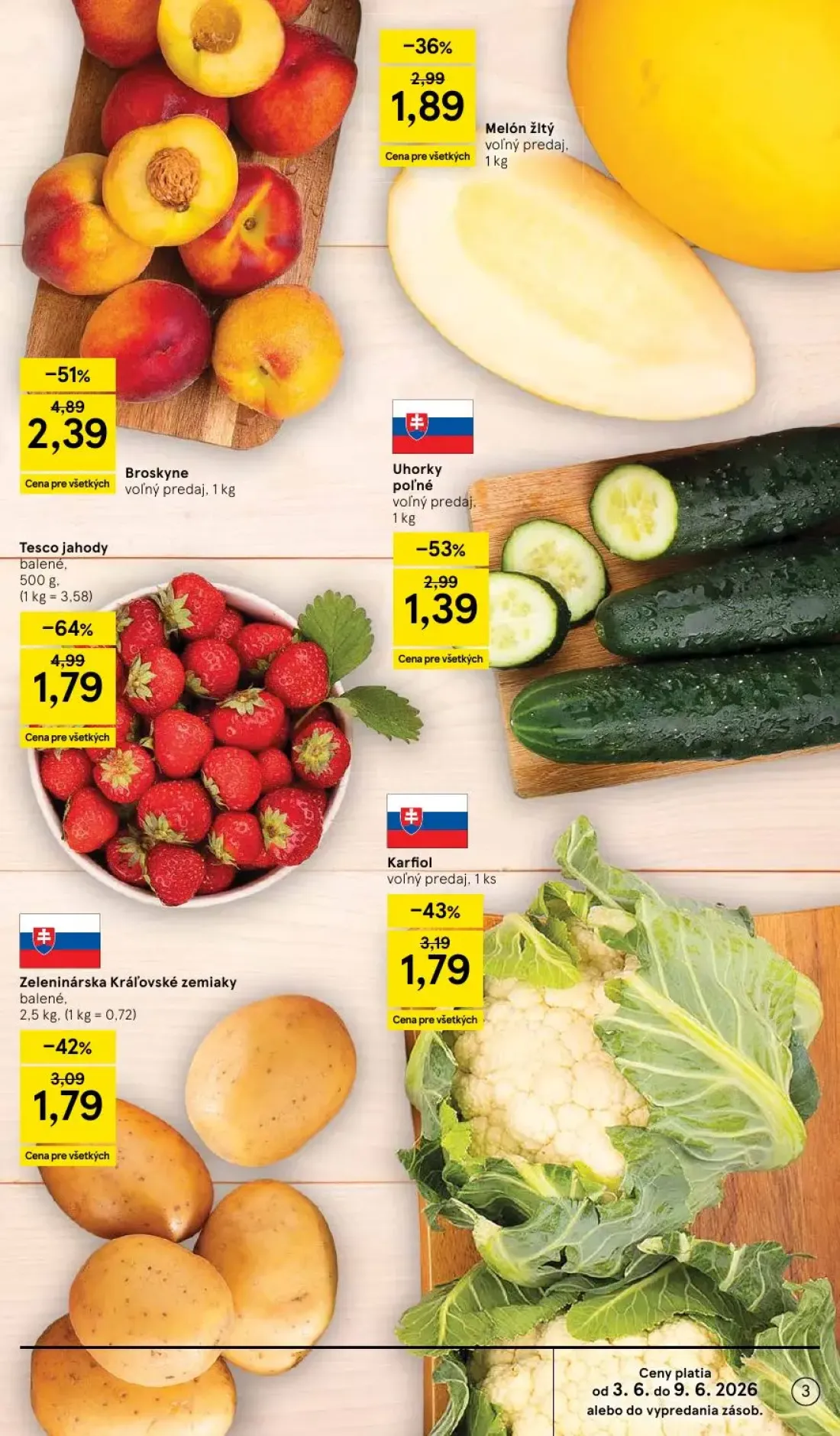 Tesco leták, strana 3 z 52 — Uhorky poľné, Melón žltý