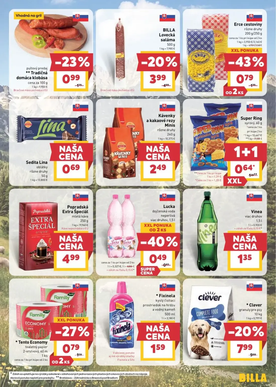 Billa leták, strana 13 z 29 — Tradičná domáca klobása, Popradská Extra Špeciál mletá káva