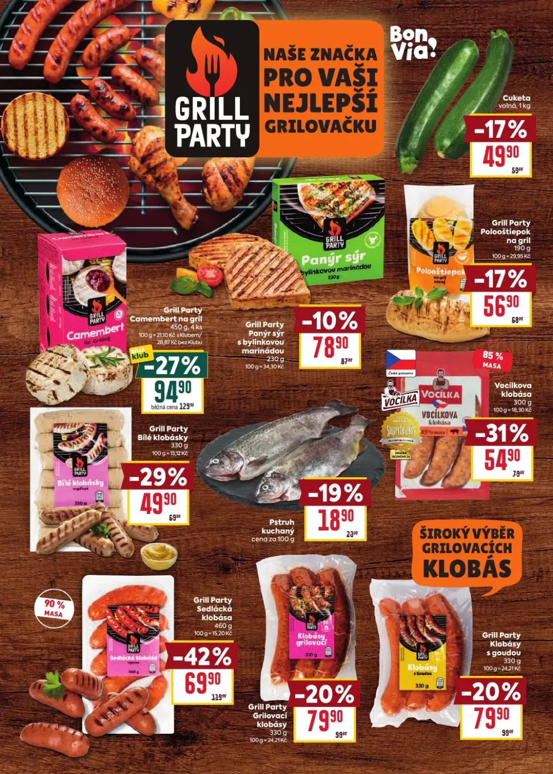 Billa leták, strana 12 z 34 — Grill Party Camembert na gril, Grill Party Bílé klobásky, Grill Party Polooštiepok na gril