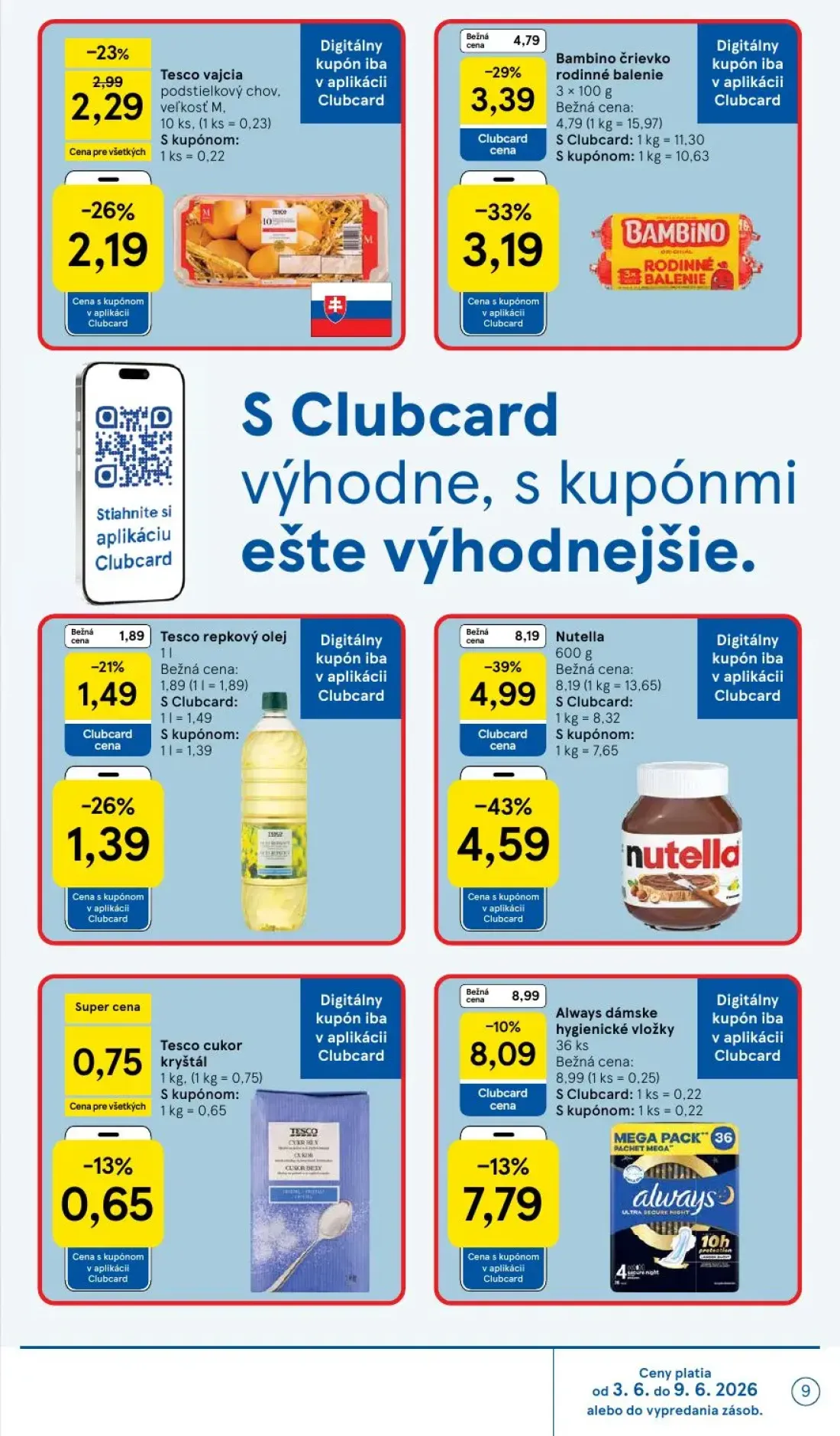 Tesco Supermarket leták, strana 9 z 35 — Nutella, Tesco vajcia podstielkový chov, veľkosť M.