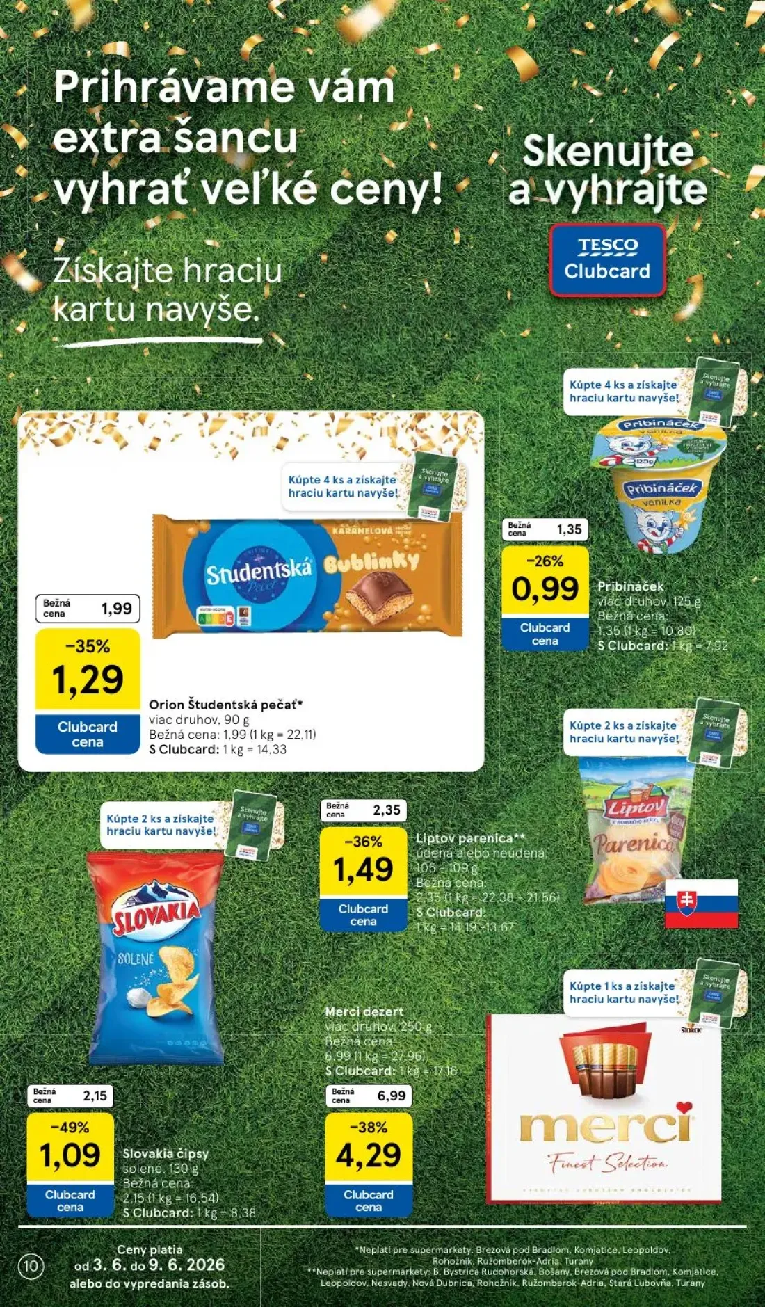Tesco Supermarket leták, strana 10 z 35 — Merci dezert, Orion Študentská pečať, Pribináček
