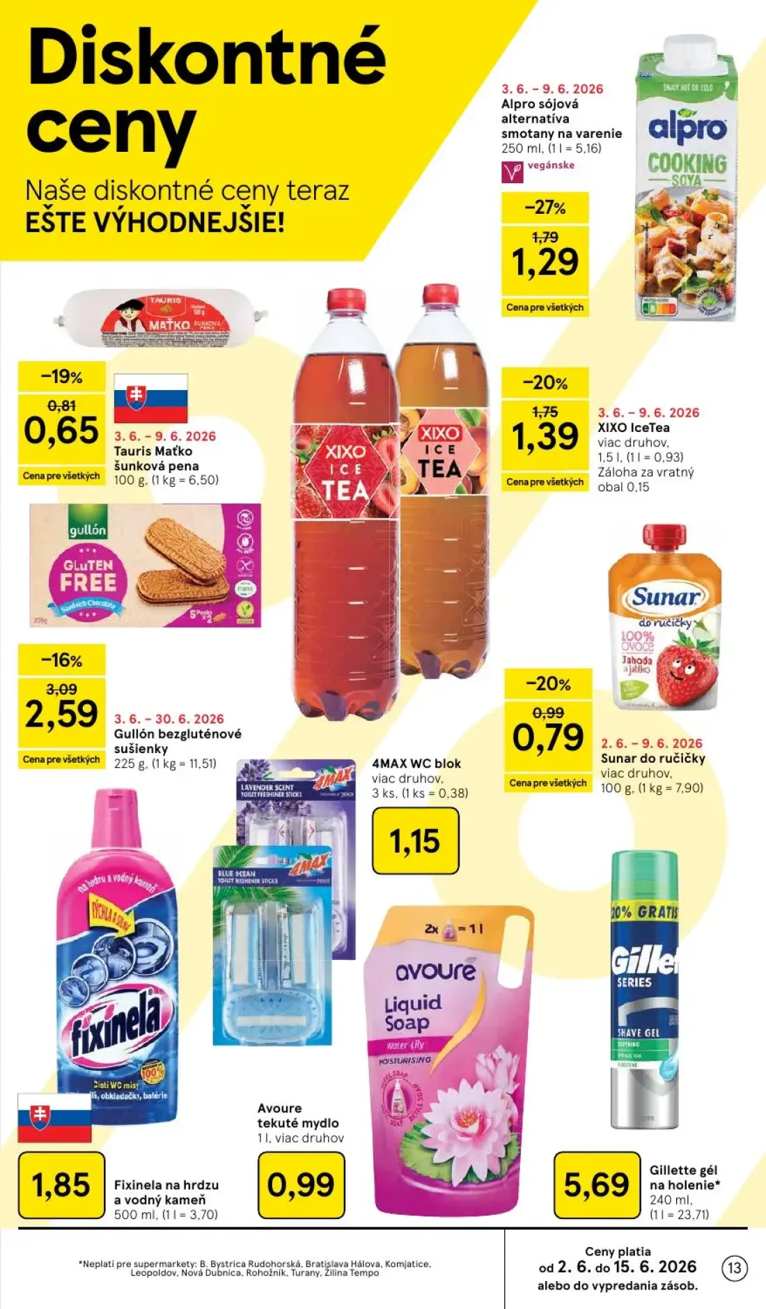 Tesco Supermarket leták, strana 13 z 35 — XIXO IceTea, 4MAX WC blok, Fixinela na hrdzu a vodný kameň