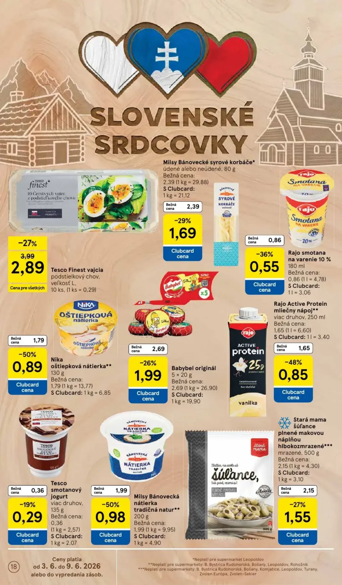 Tesco Supermarket leták, strana 18 z 35 — Tesco Finest vajcia podstieľkový chov, veľkosť L., Milsy Bánovecká nátierka tradič…